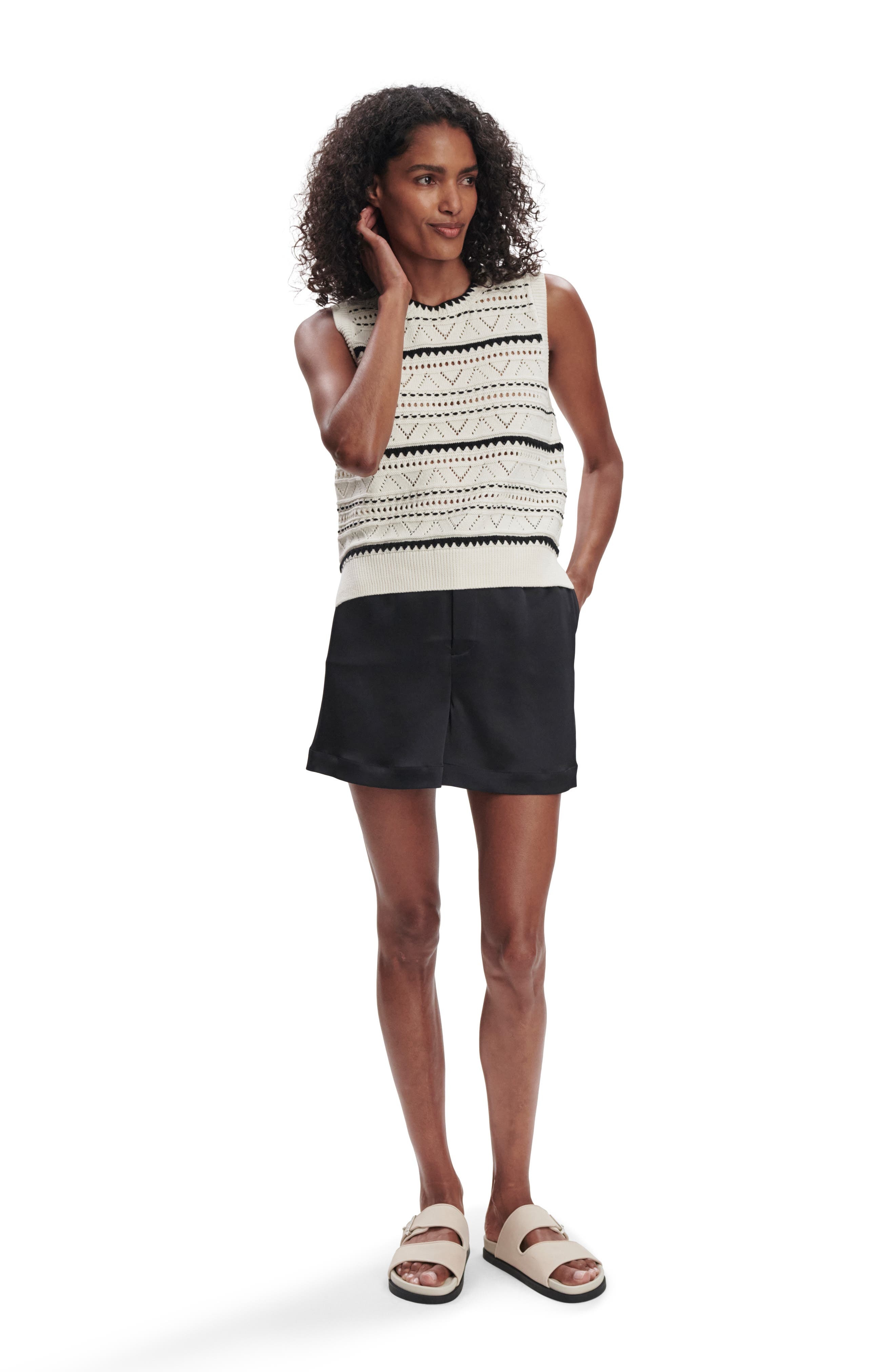 Varley Athena Pointelle Stitch Cotton Sweater Vest in Egret at Nordstrom - 5