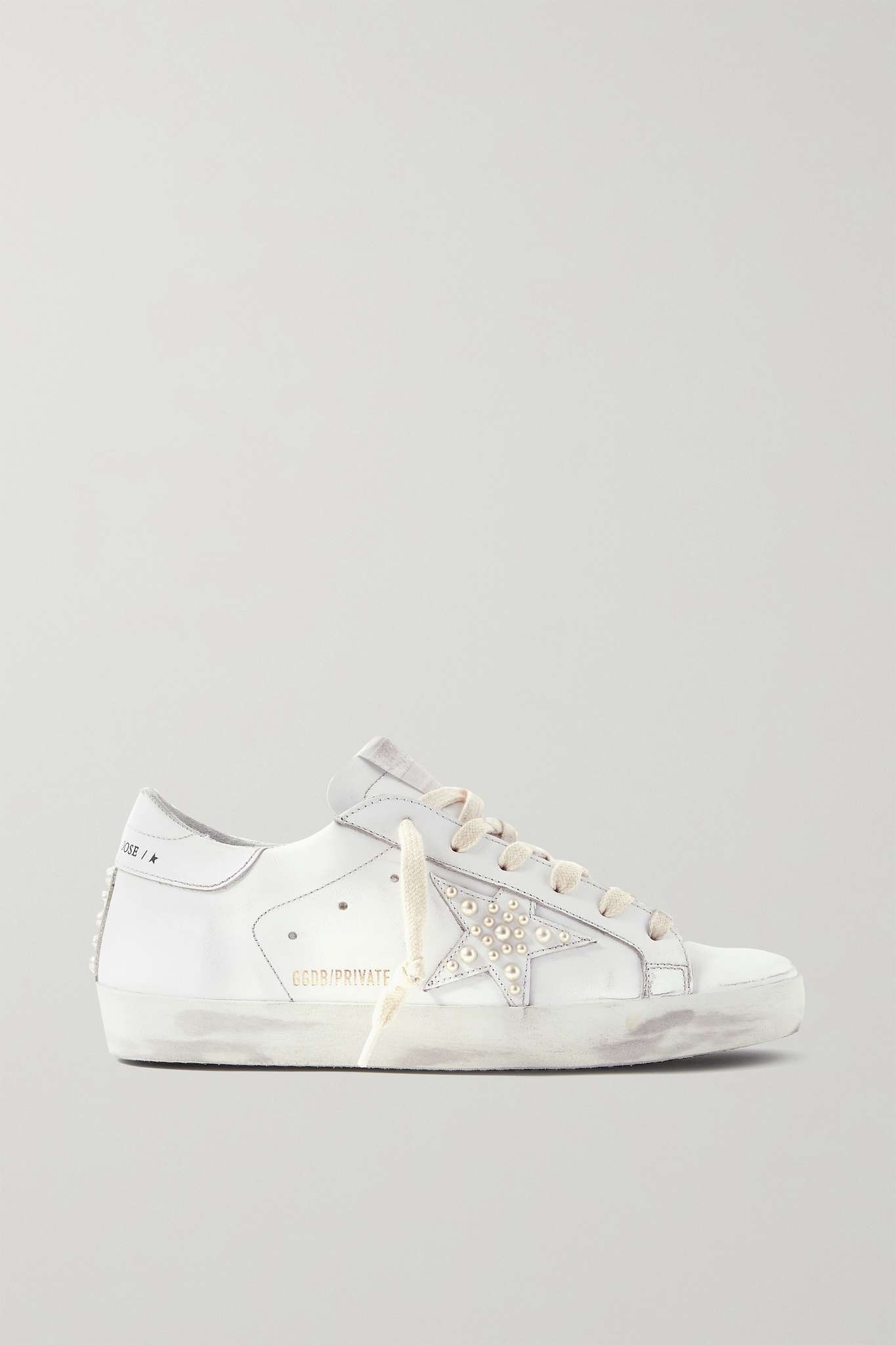 Superstar crystal-embellished distressed leather and suede sneakers - 2