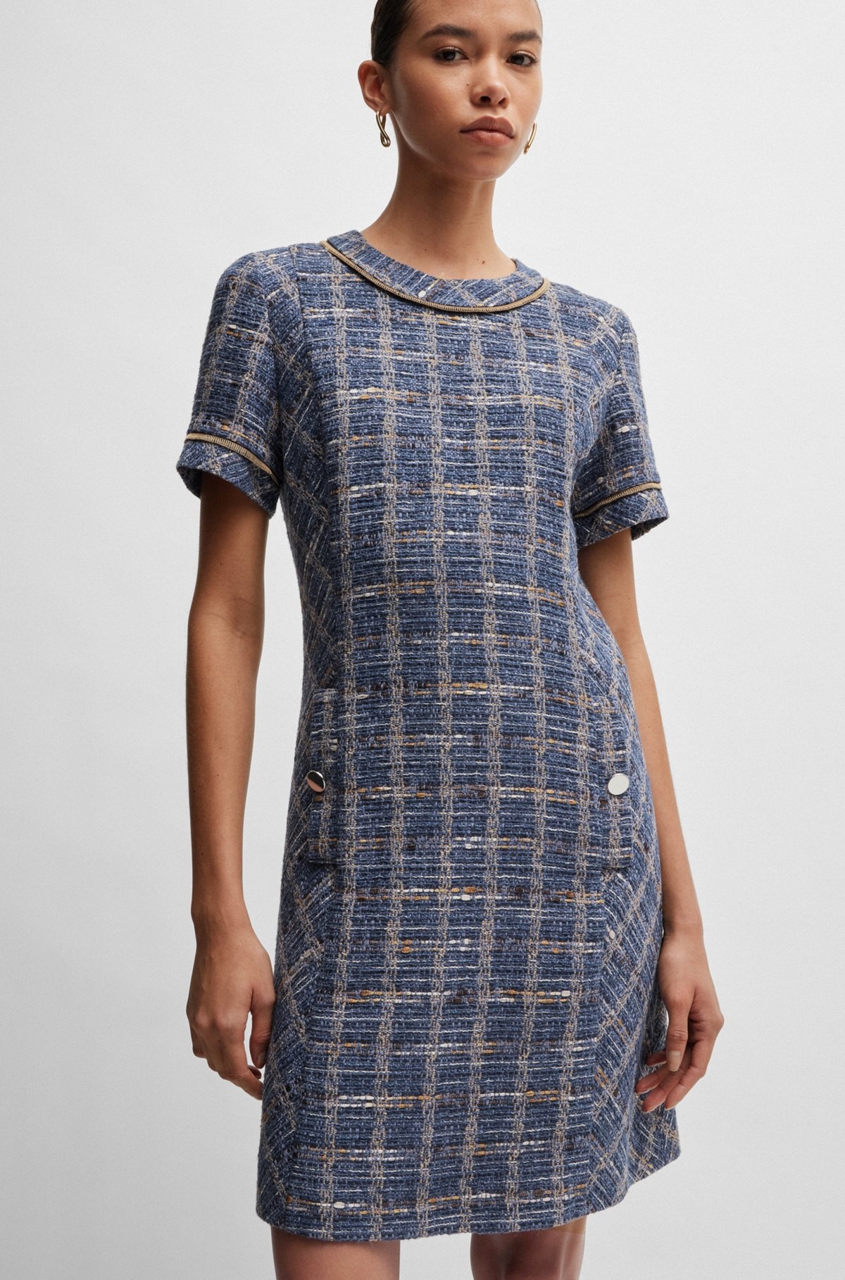 DRESS IN TWEED CHECK WITH HARDWARE BUTTONS - 6