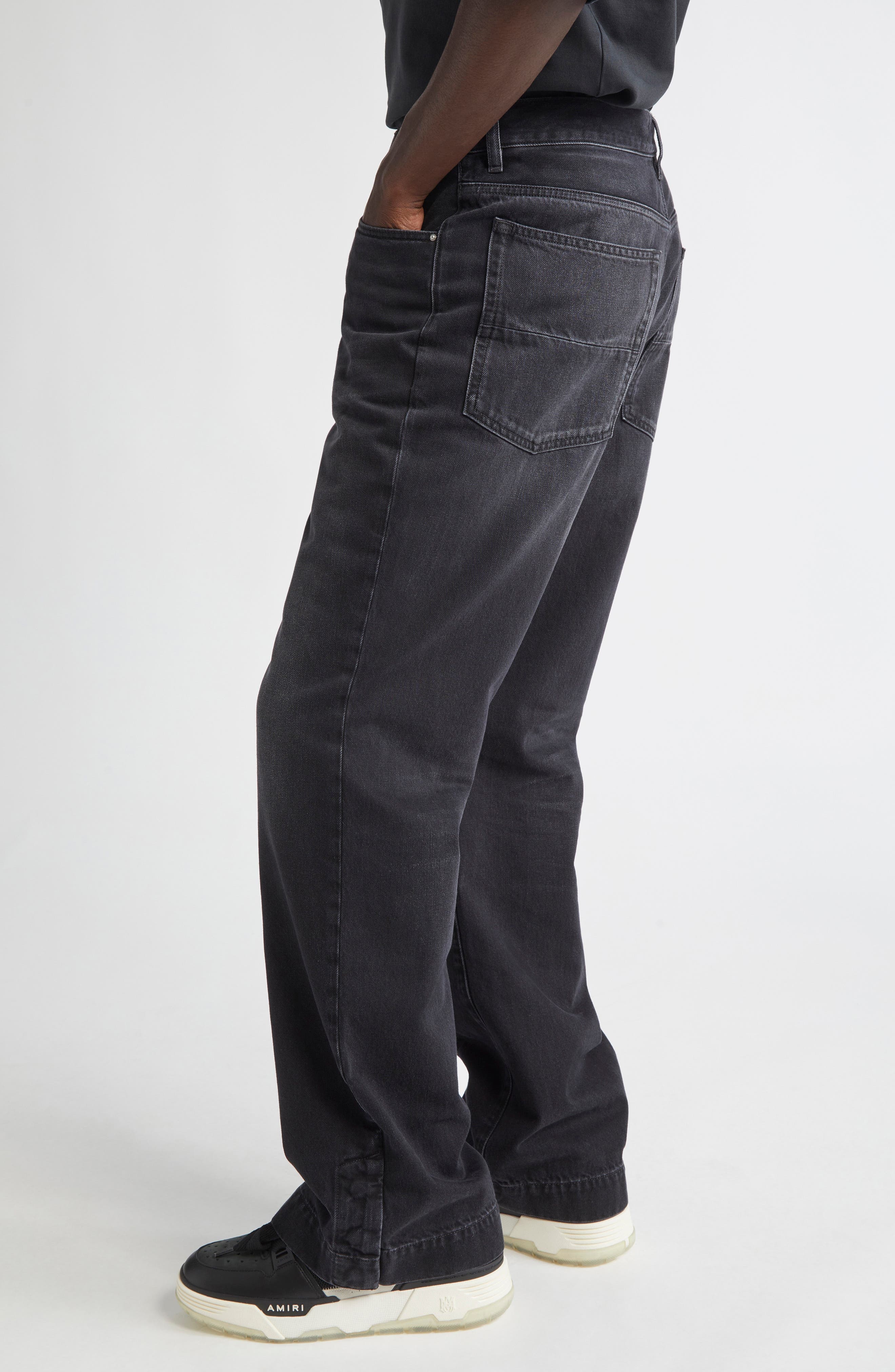 AMIRI Straight Flare Jeans in Vintage Black at Nordstrom - 4