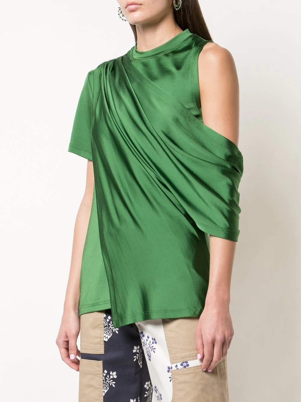 draped shoulder satin blouse - 3