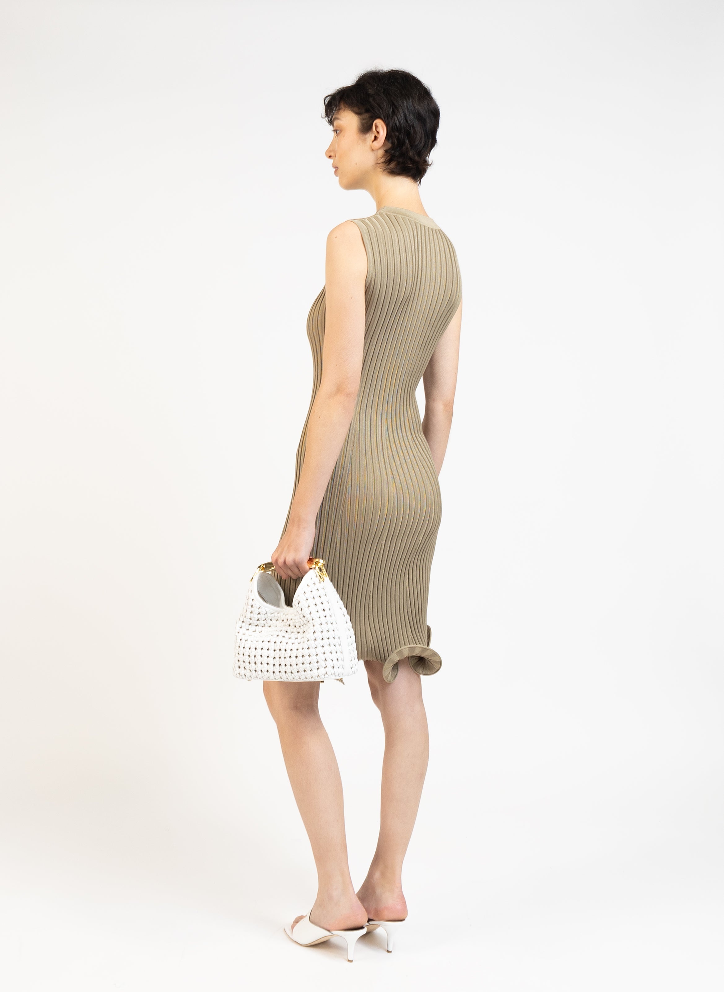 Knit Sleeveless Mini Dress/Khaki - 4