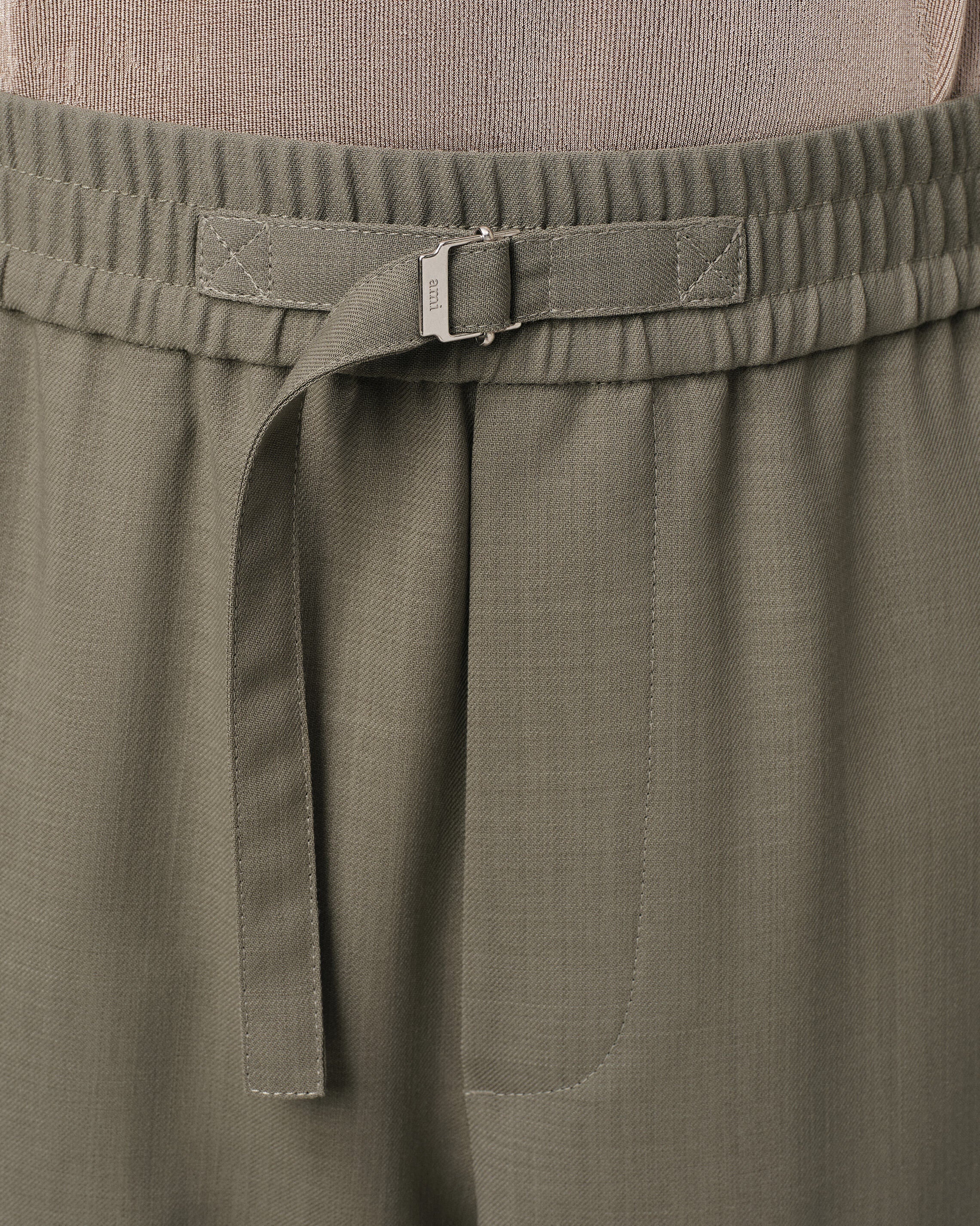TAUPE WOOL STRAIGHT FIT ELASTICATED TROUSERS - 5