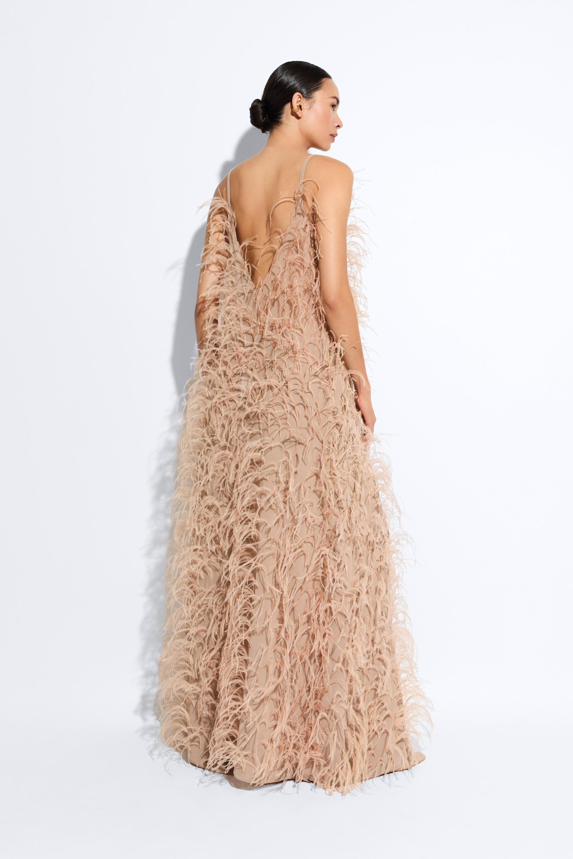Lightweight Georgette Long Cami Top With Feathers - 3