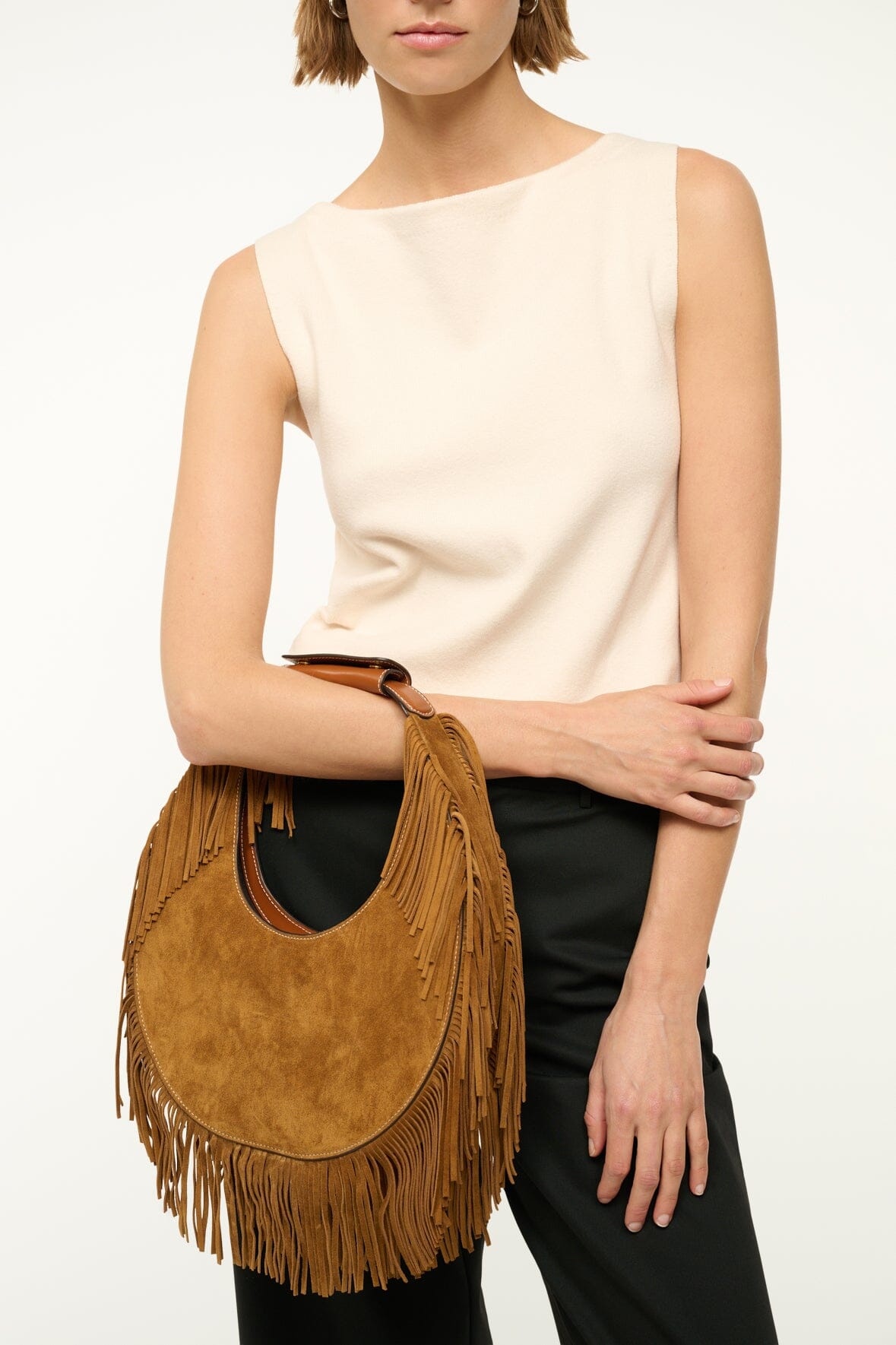 STAUD MOON TOTE BAG TAN FRINGE - 2