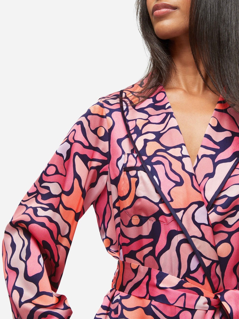 Women's Long Dressing Gown Brindisi 85 Silk Satin Multi - 6