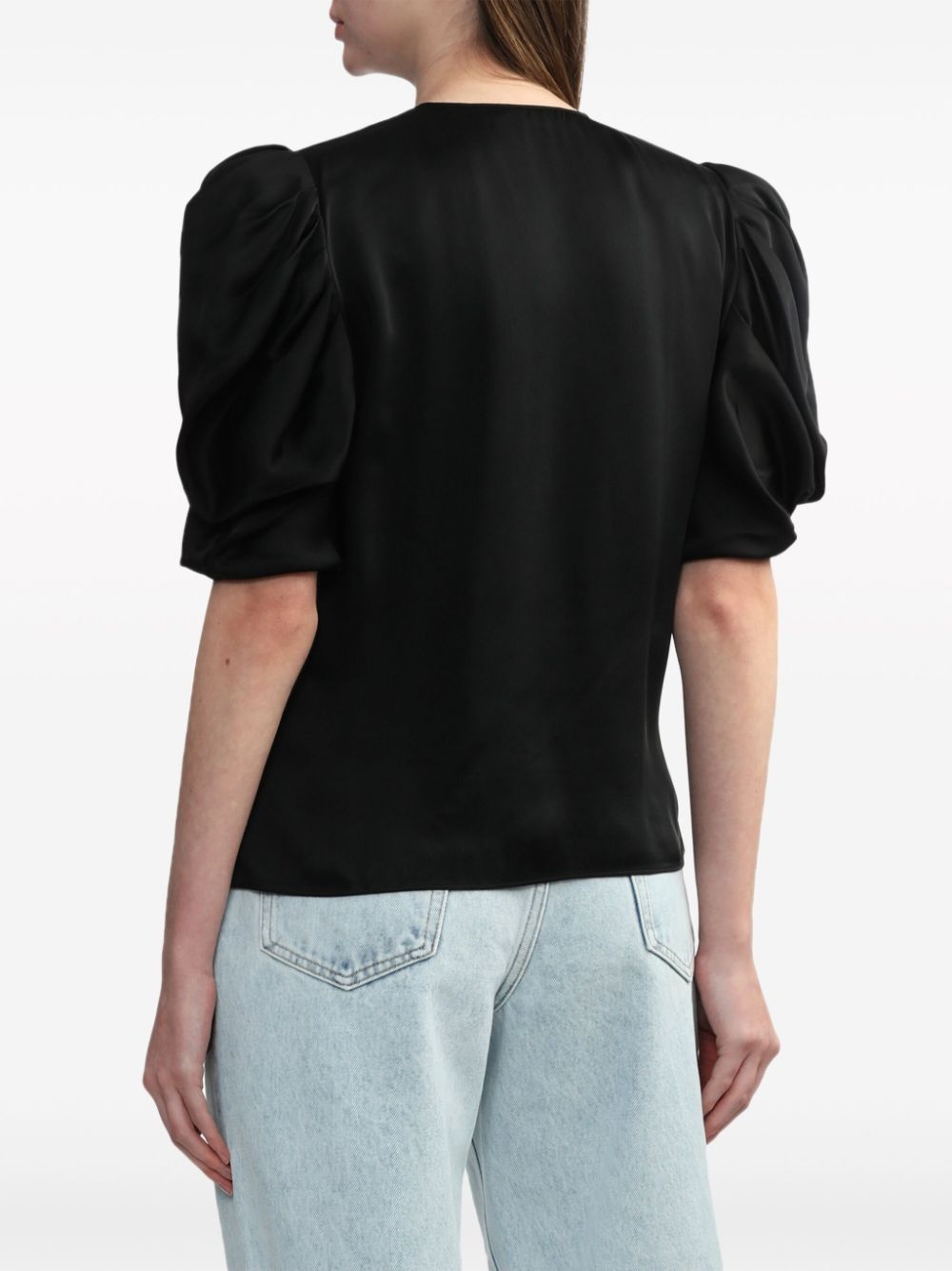 puff-sleeve collarless shirt - 4