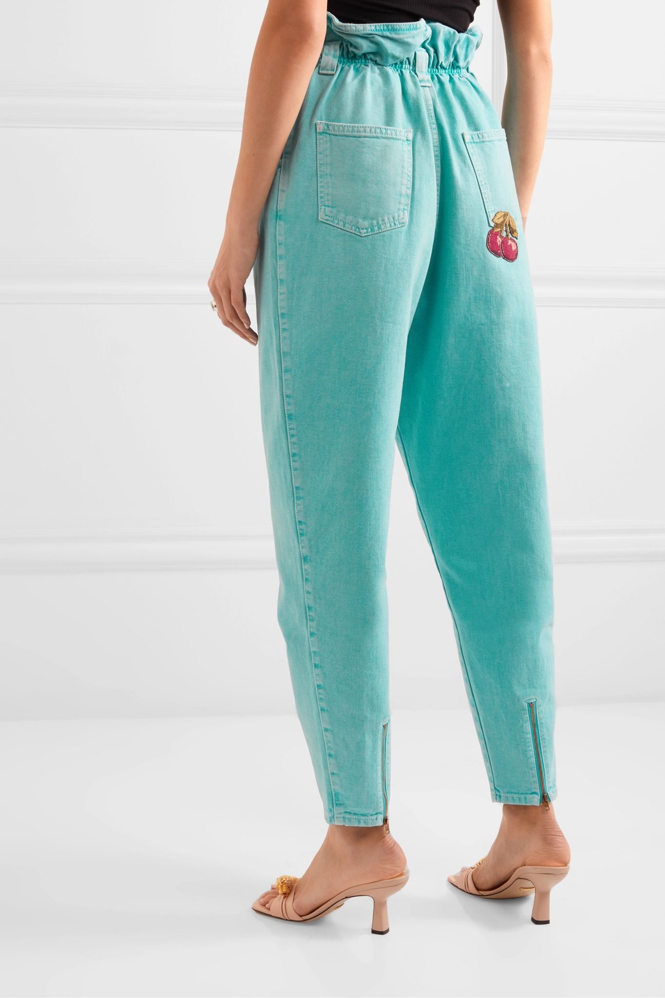 Appliquéd high-rise tapered jeans - 4