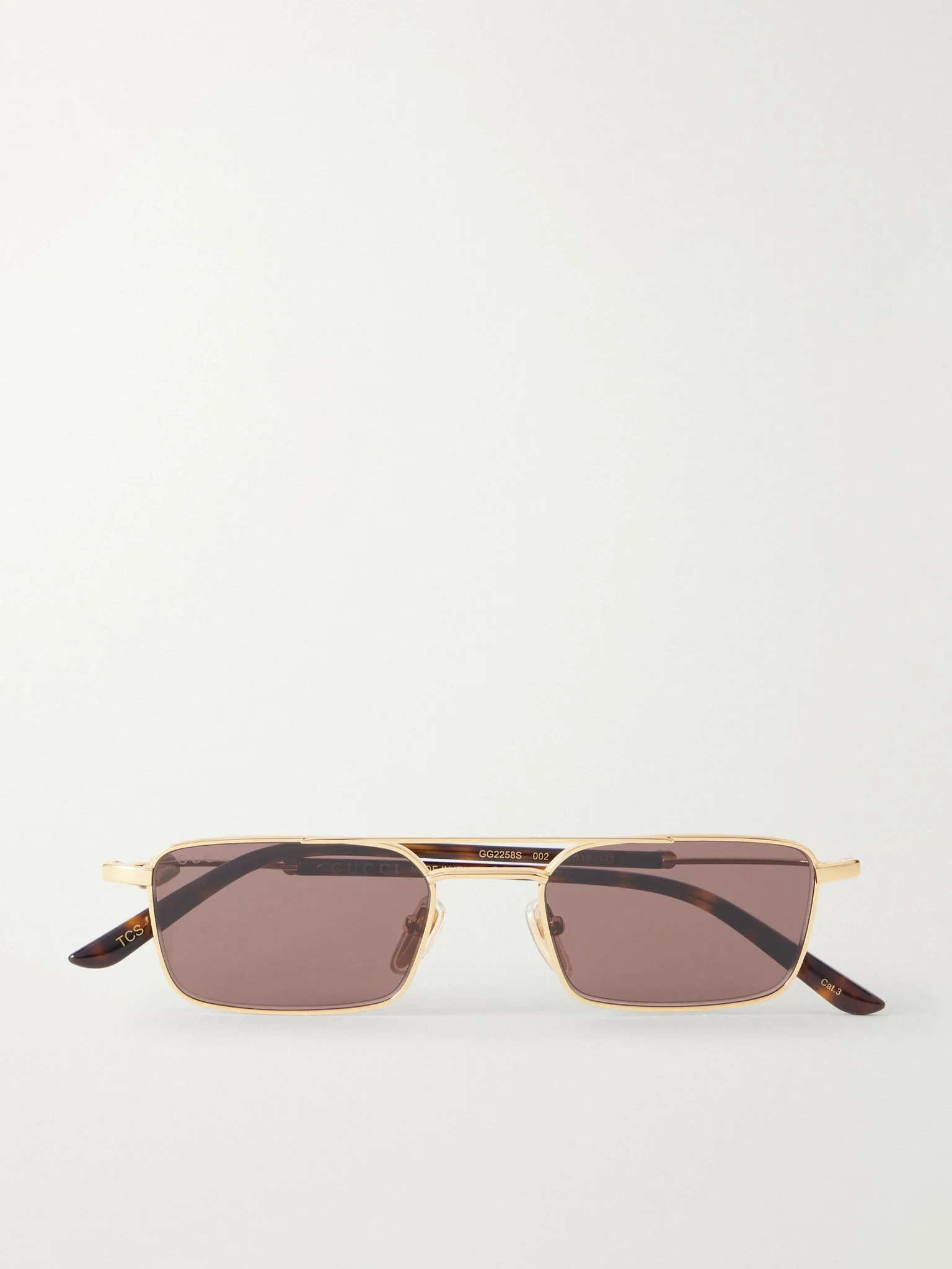 Interlocking G-Detailed Double-Bridge Square-Frame Gold-Tone Metal and Acetate Sunglasses Gold - 1