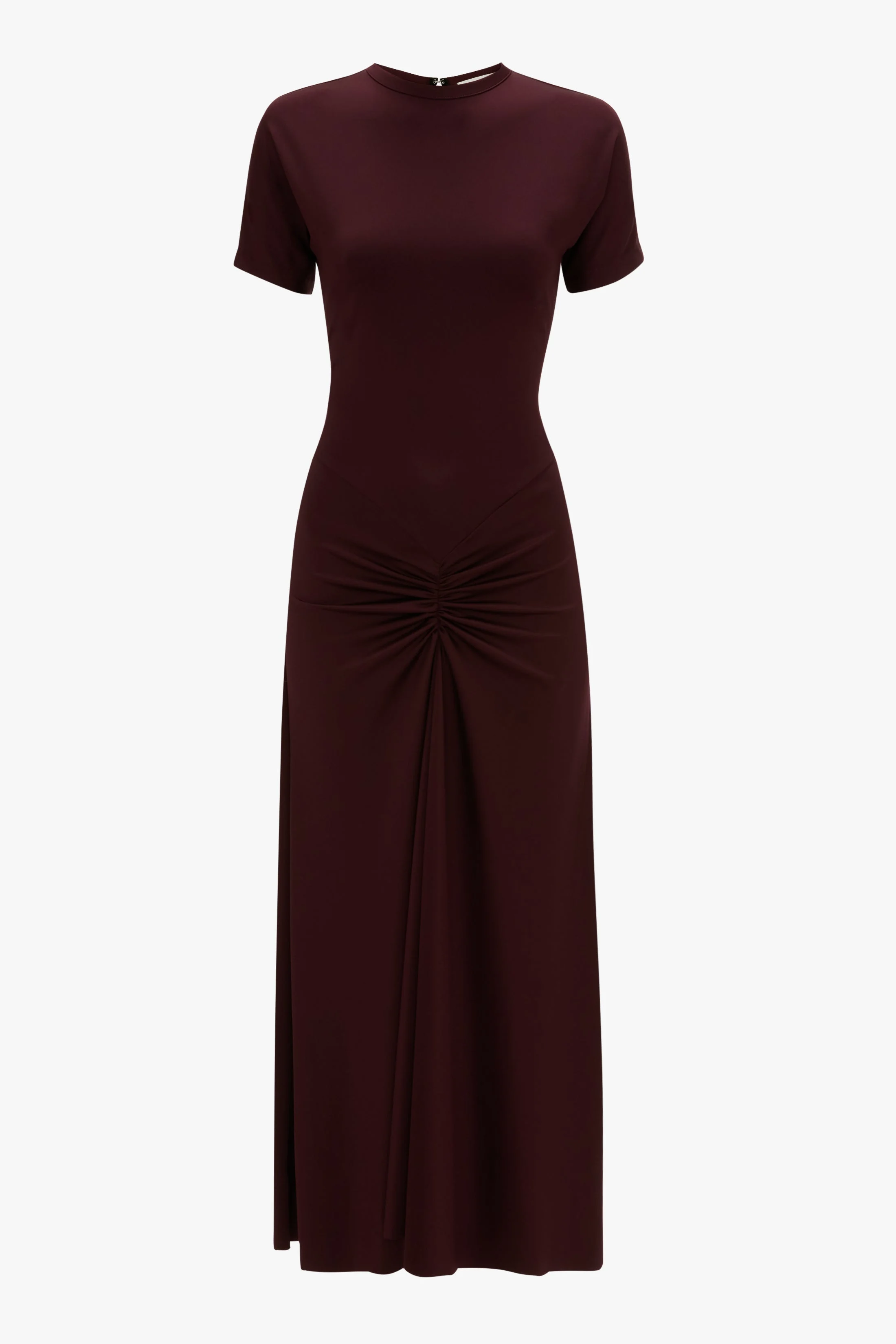 Gathered Waist T-Shirt Midi Dress In Merlot - 1