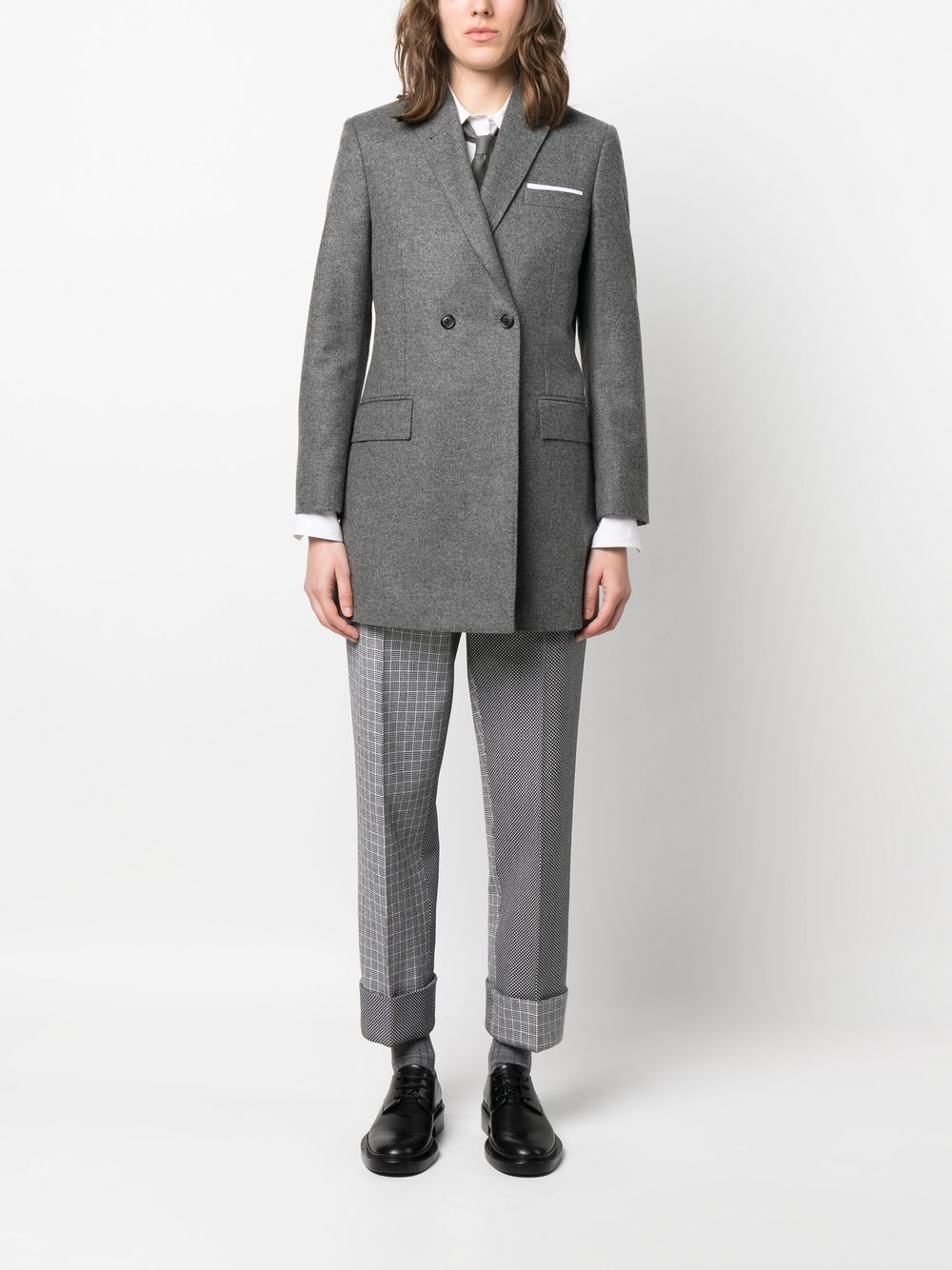 Thom Browne Women Elongated Long Sleeve Double Breasted Sportcoat In Wool Flannel - 3