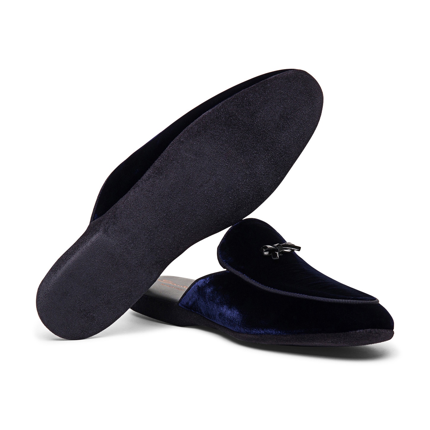 Men’s blue velvet slipper with bow detail - 3