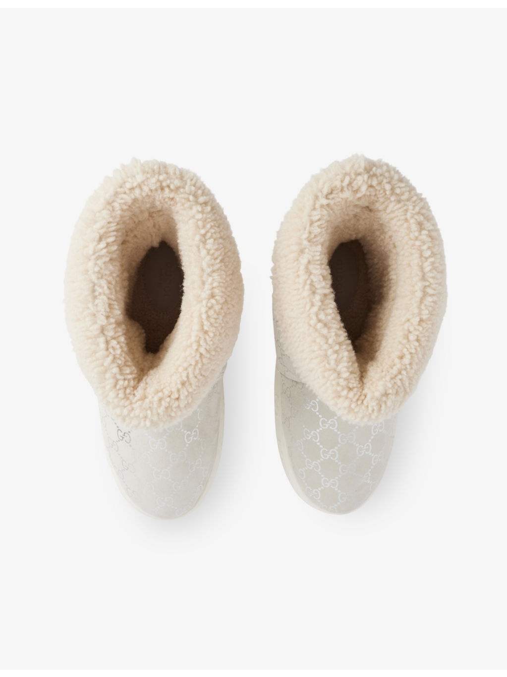 Metallic brand-monogram shearling-trim suede boots - 2
