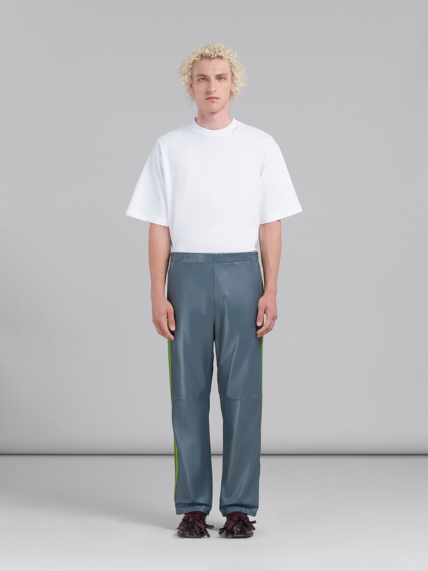 TEAL NAPPA LEATHER TRACK PANTS - 2