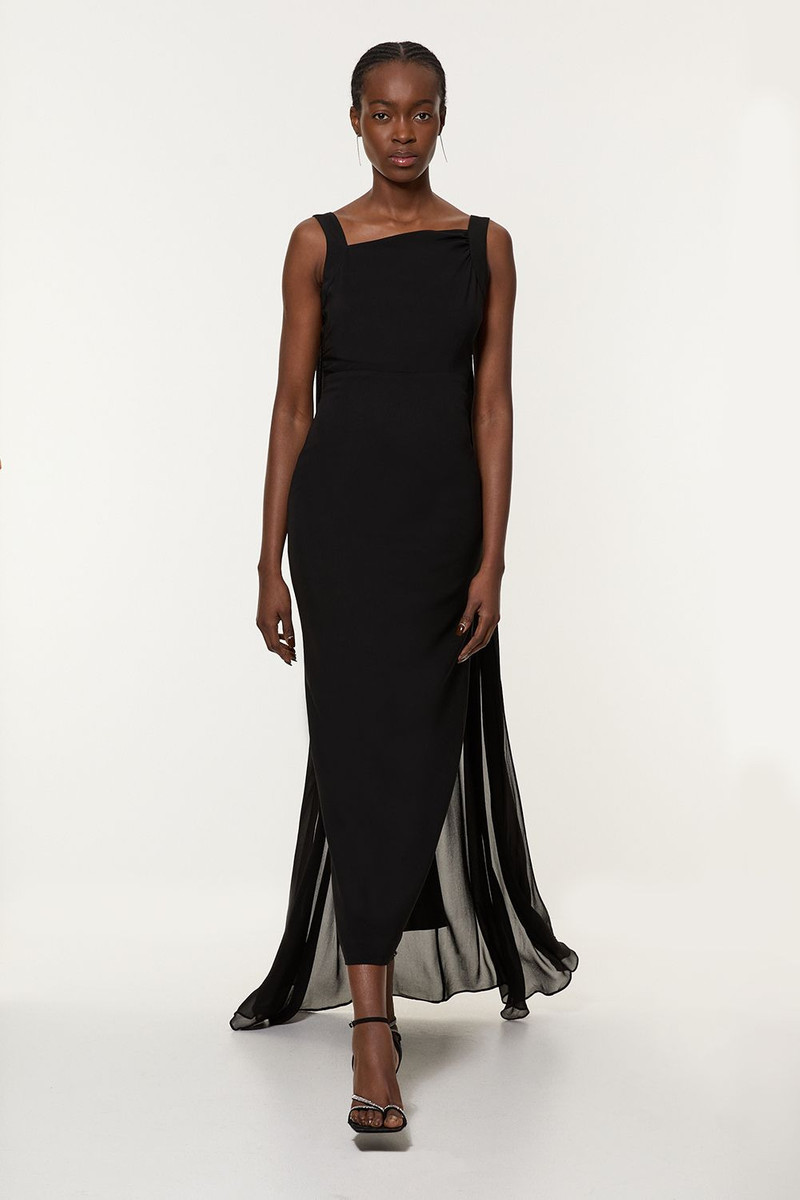 Petite Viscose Cady Backless Bodycon Maxi Dress With Detachable Viscose Georgette Cape 1