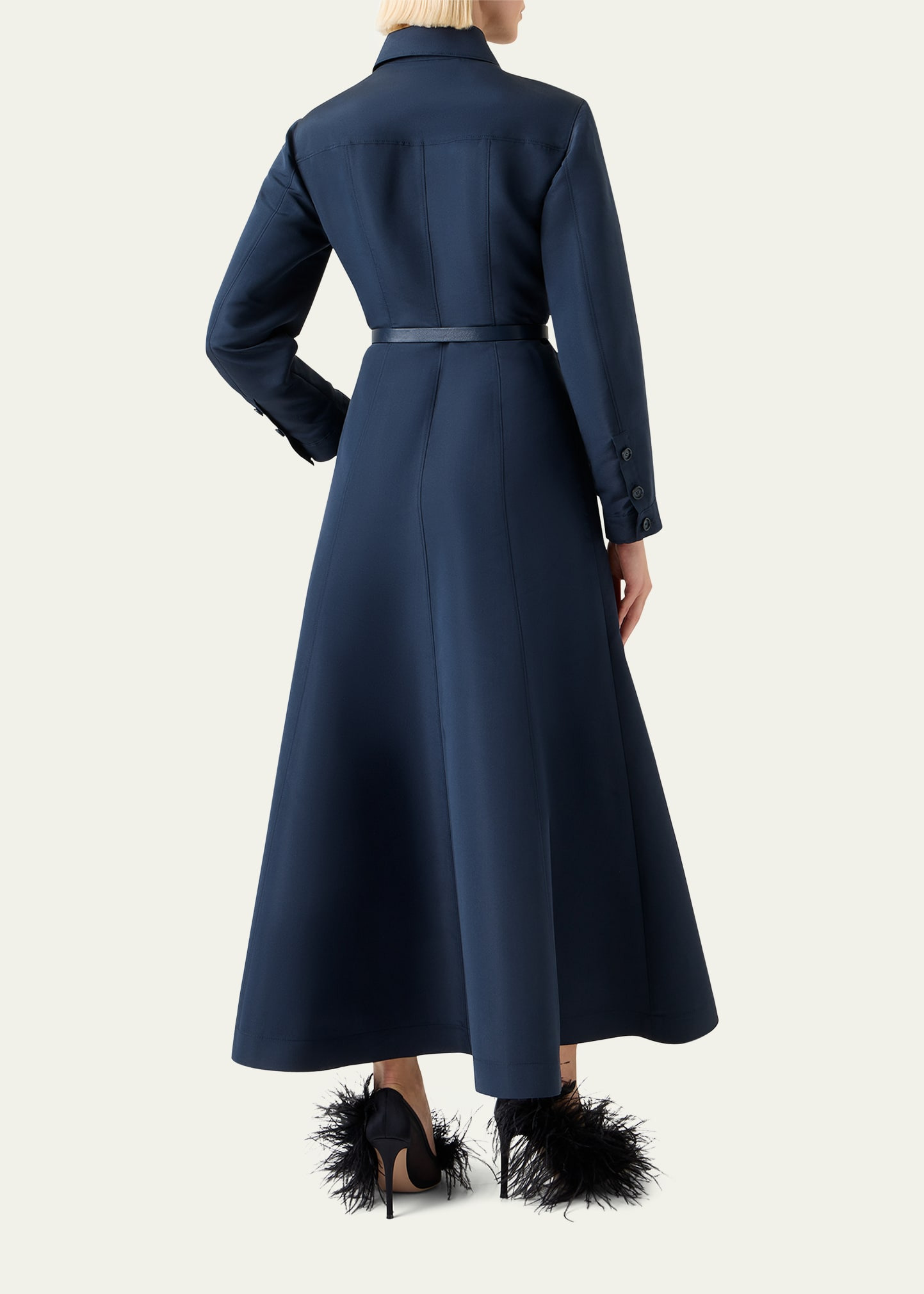 Ottoman Silk Belted A-Line Midi Shirtdress - 3