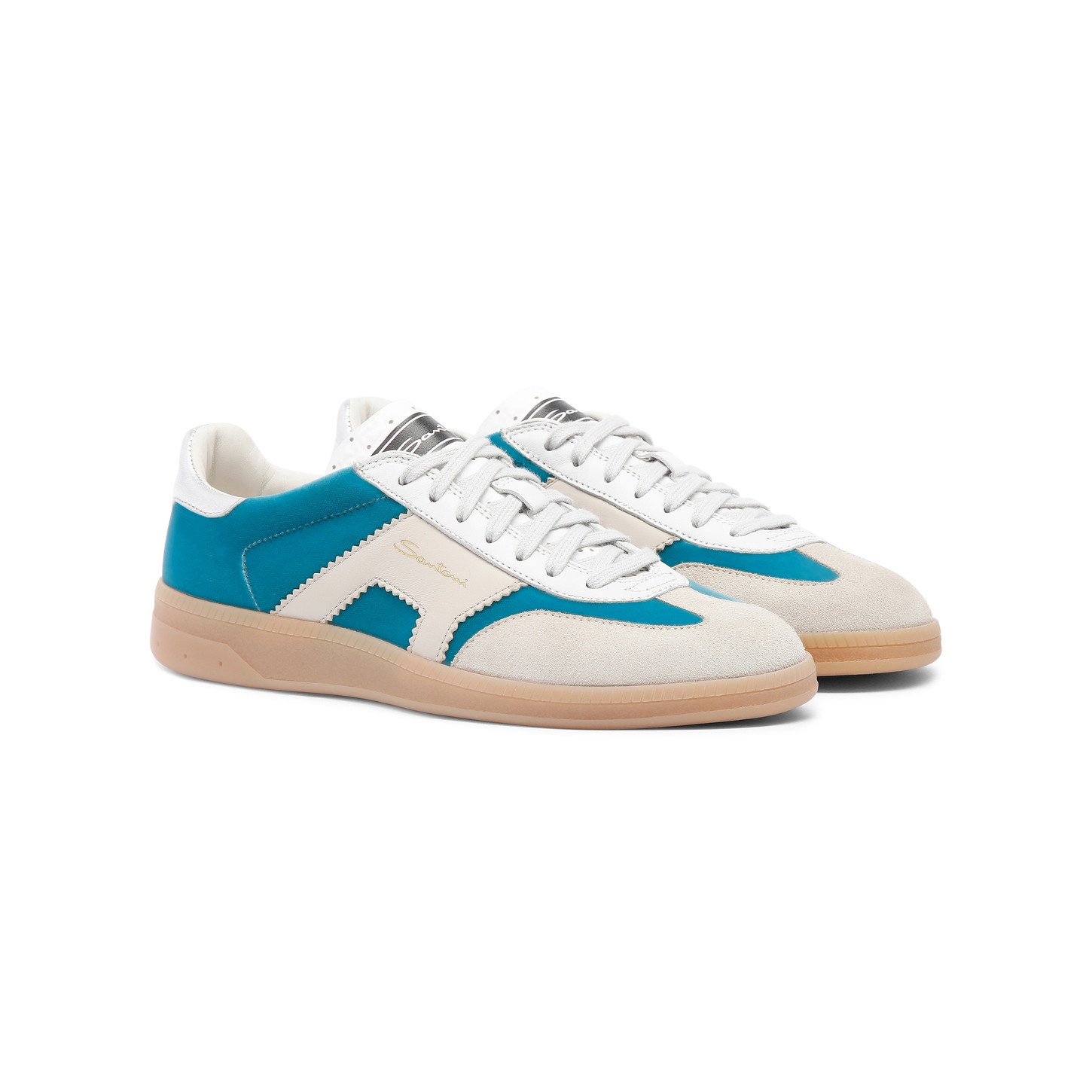 Women's light blue and beige velvet, suede and leather DBS Oly sneaker - 3