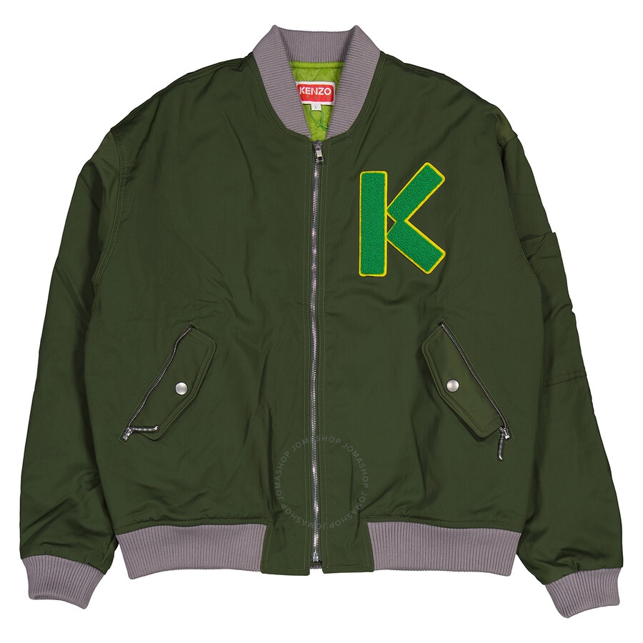 Kenzo Men's Dark Khaki Varsity Logo-Patch Bomber Jacket - 1