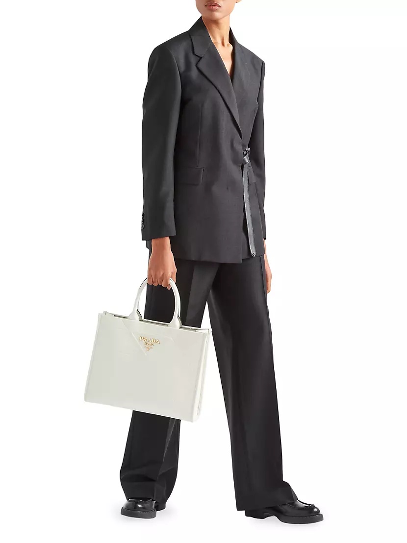 Prada Medium Leather Symbole Tote Bag With Topstitching