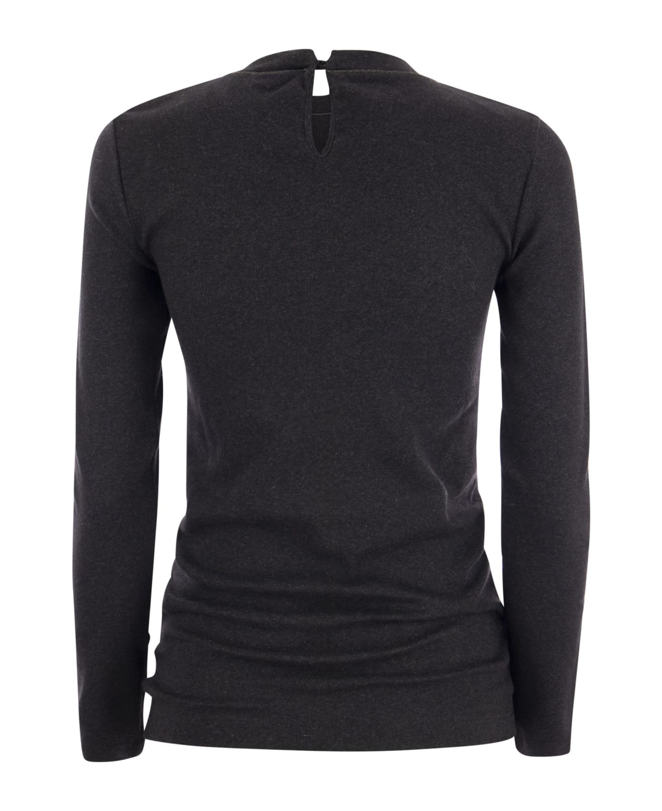 Ribbed Stretch Cotton Jersey T-shirt With Jewellery - 2