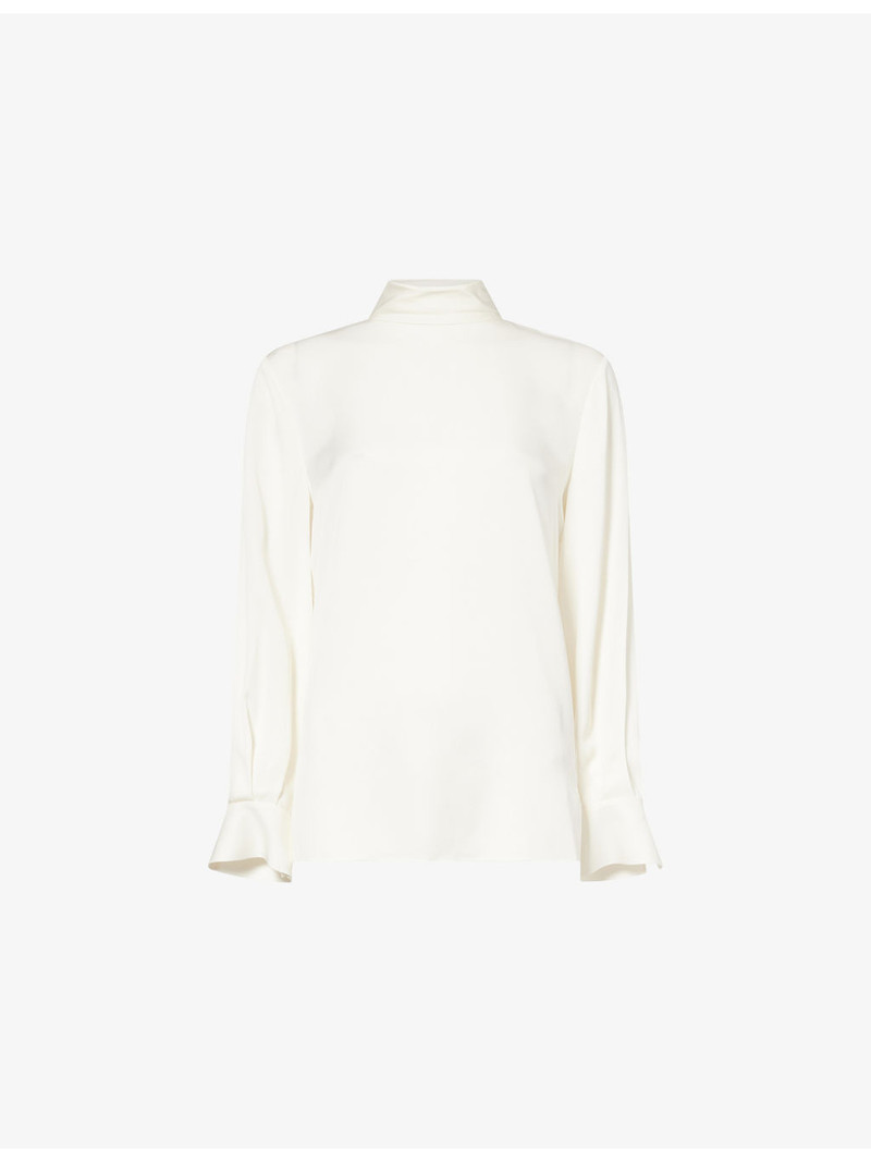 Scarf-Tie High-Neck Silk Blouse 1