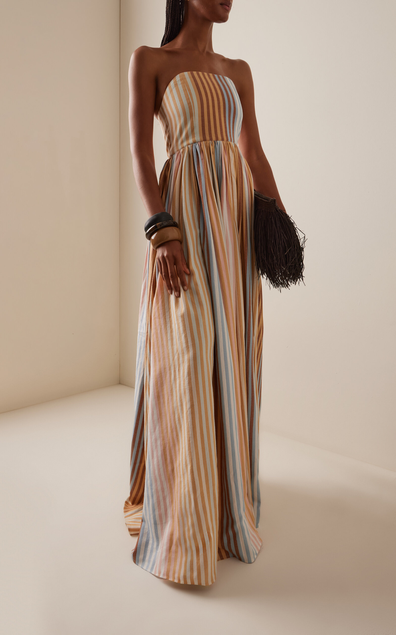 The Striped Cotton Corset Maxi Dress stripe - 3