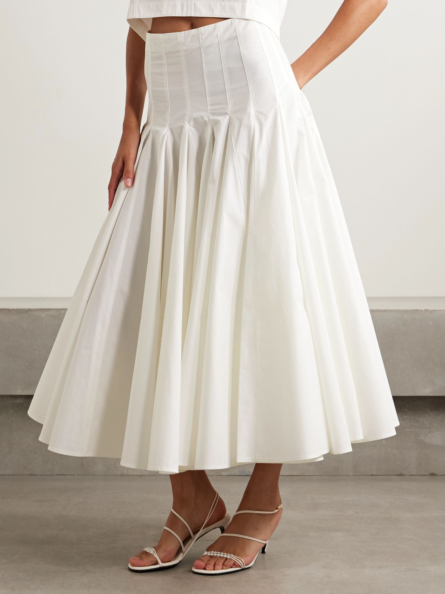 Triana pleated cotton-poplin midi skirt White - 3