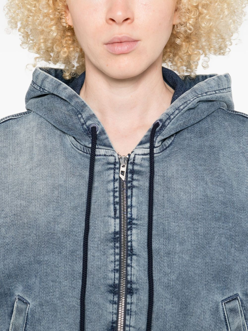 hooded zip-up denim jacket - 5
