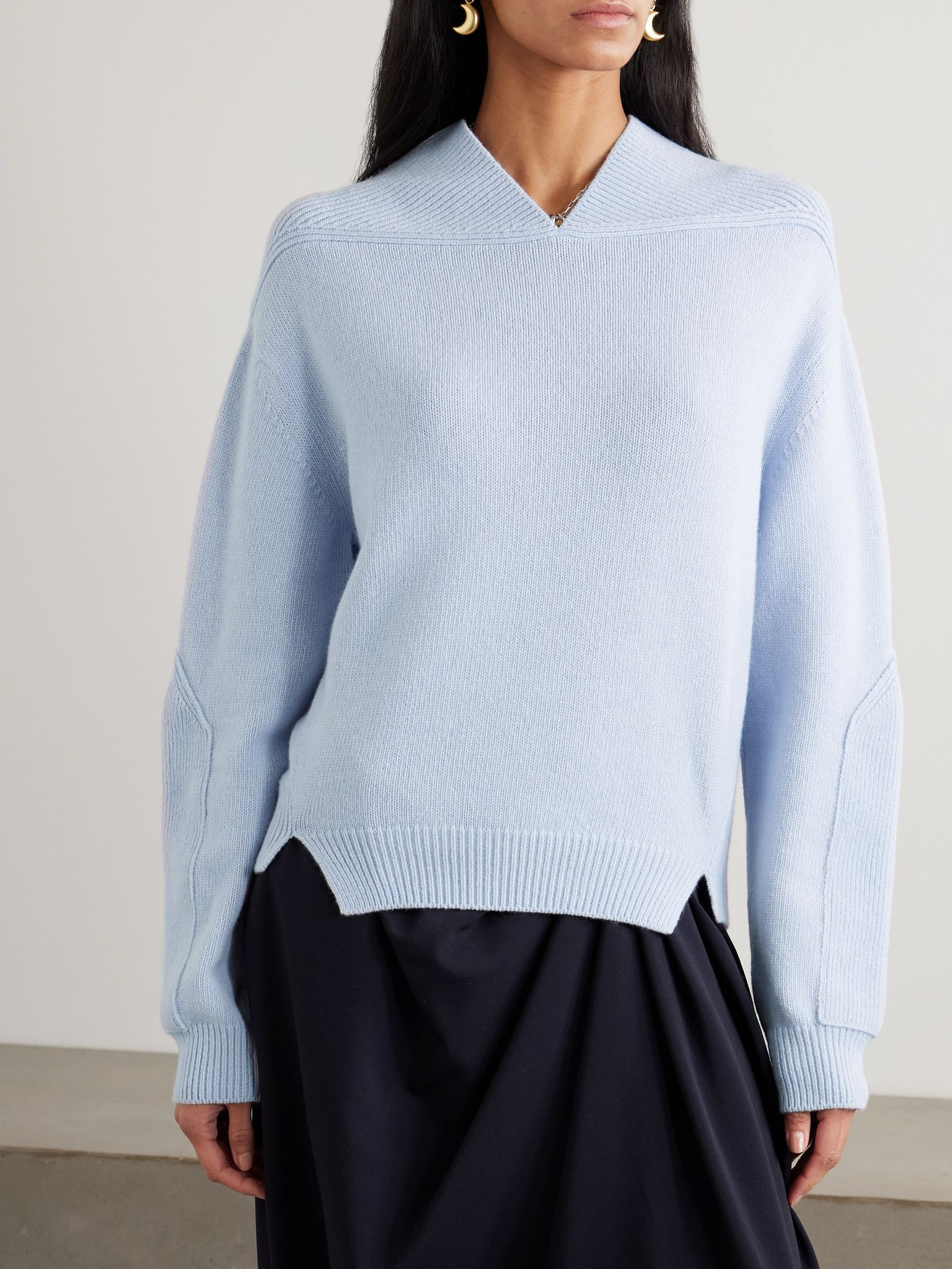 Ribbed wool and cashmere-blend sweater Light blue - 3