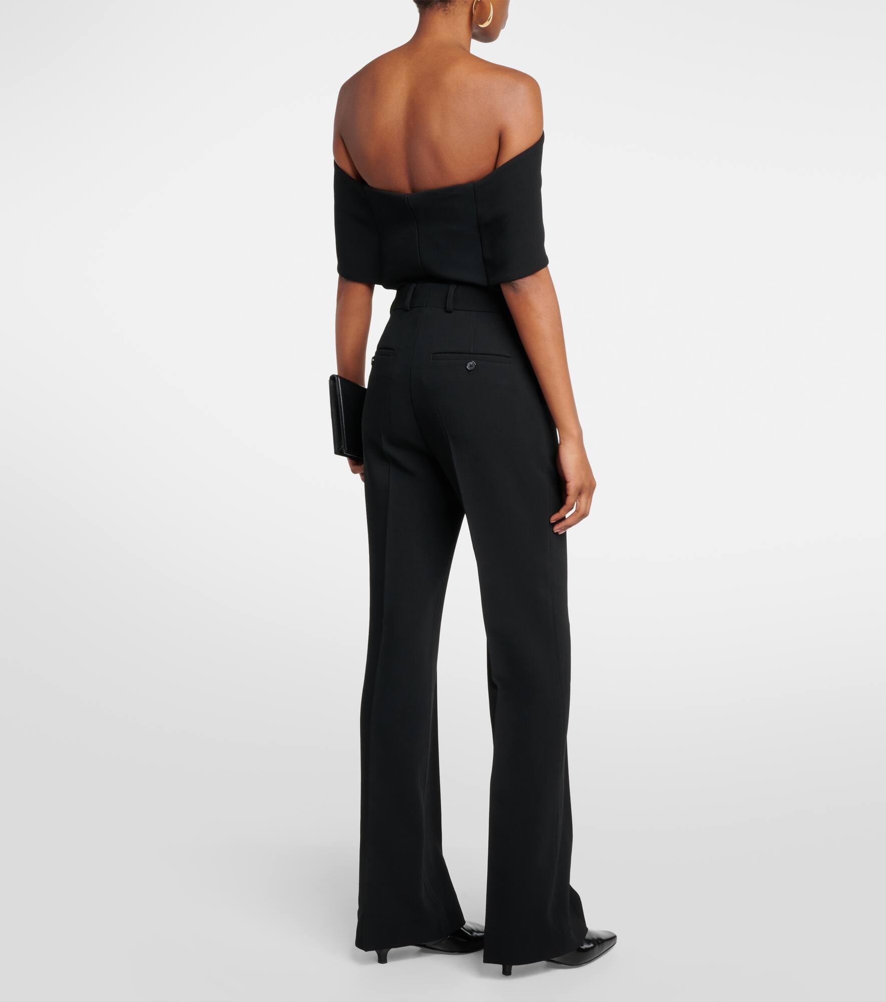 High-rise pleated crêpe flared pants - 3