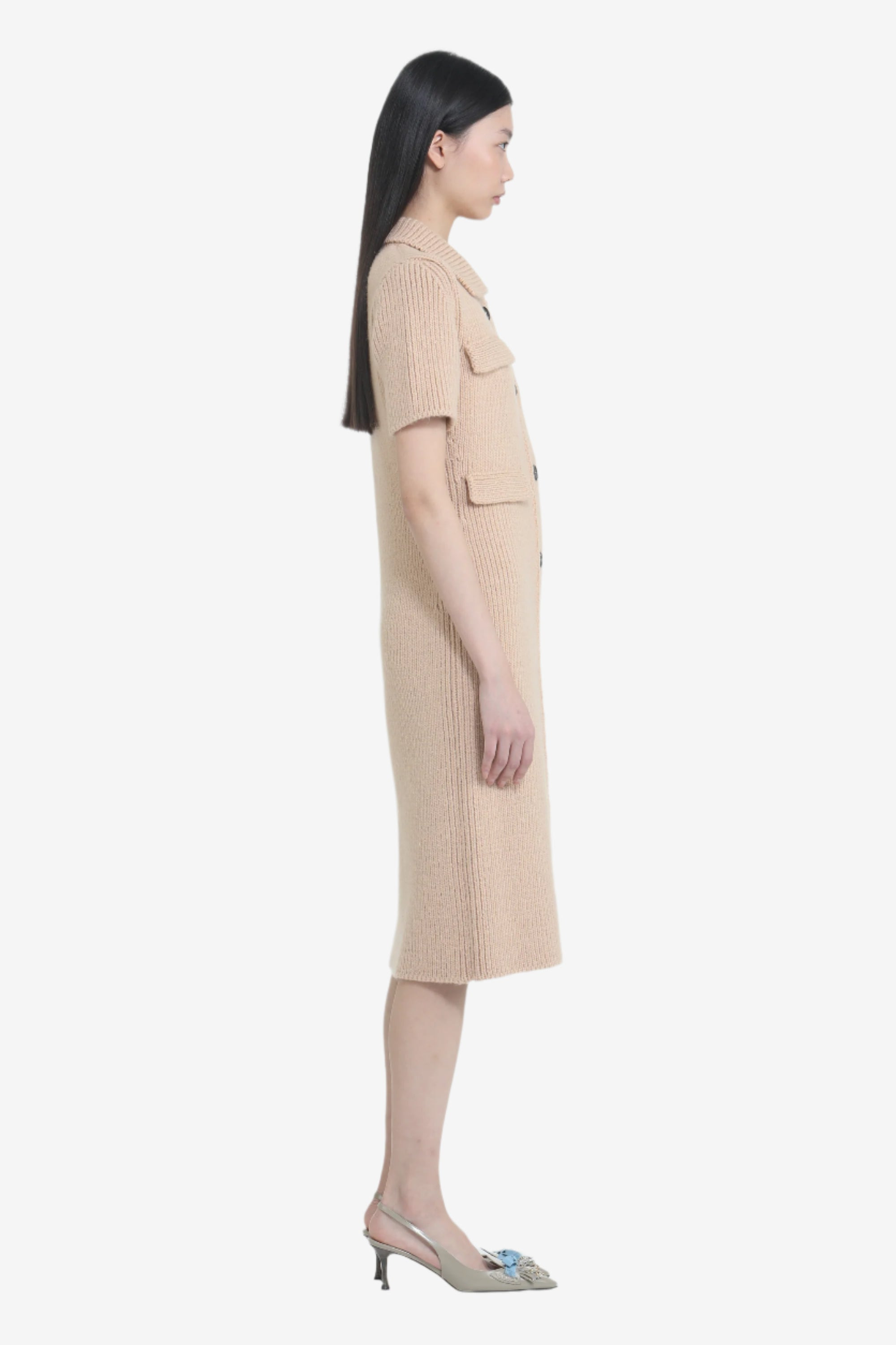 SHORT-SLEEVED KNITTED DRESS WITH COLLAR - 3