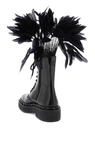 Valentino Leather M-Way Rockstud combat boots with feathers outlook