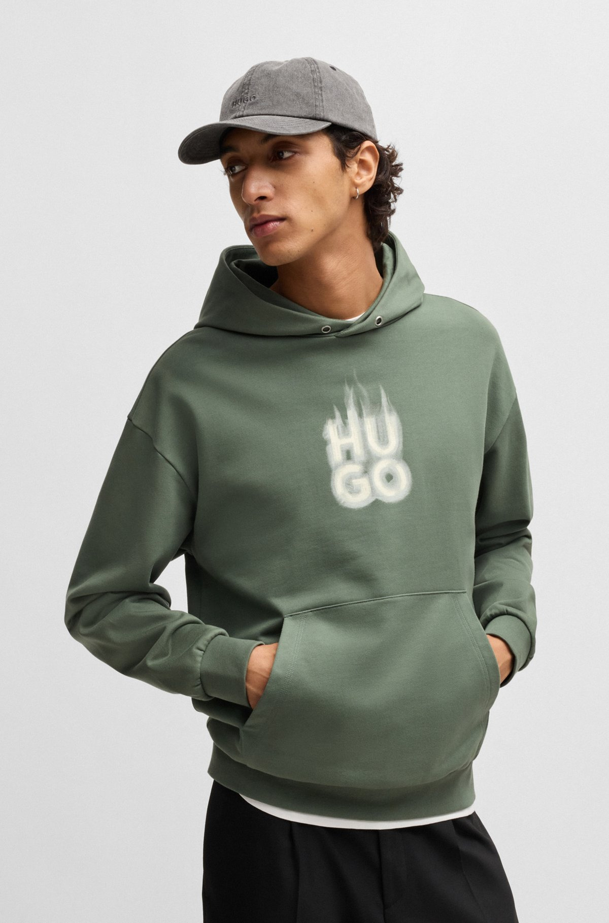 COTTON-TERRY HOODIE WITH STACKED SMOKE LOGO PRINT - 2