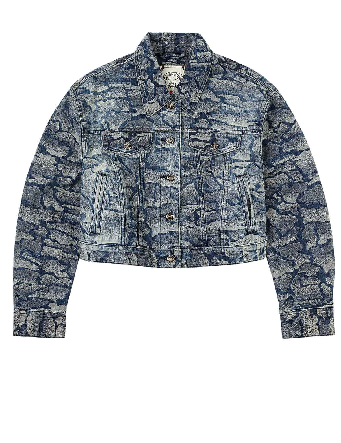 Allover Ishigaki Camouflage Jacquard Fashion Fit Washed Denim Jacket - 14