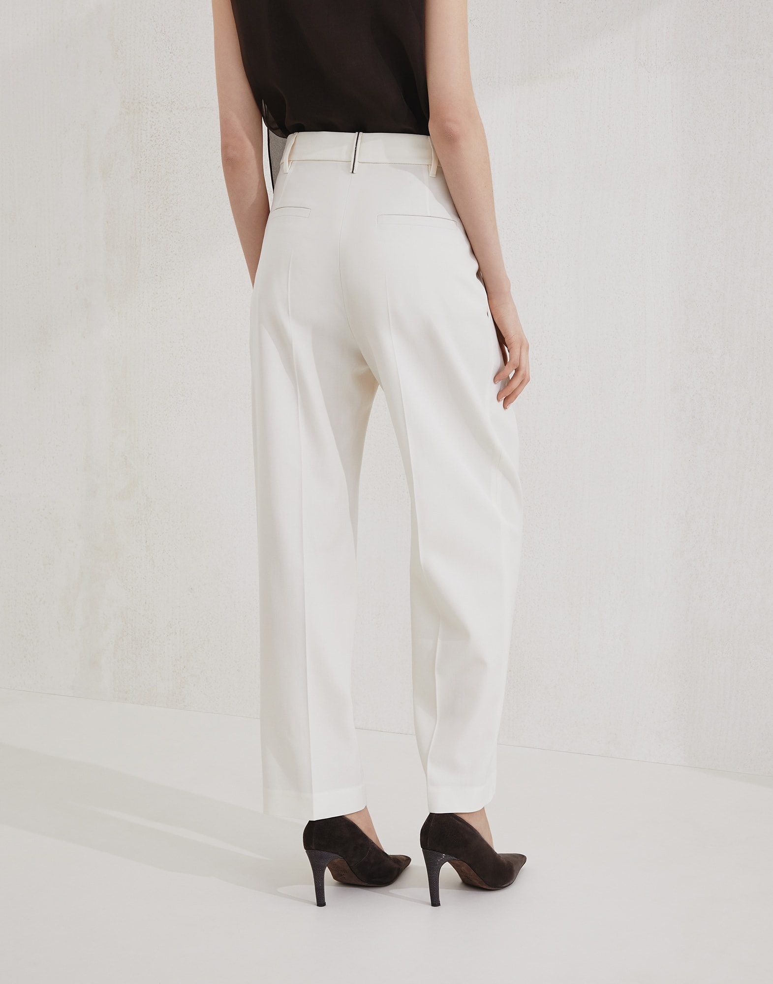 Virgin wool and cotton gabardine slouchy trousers with monili - 2