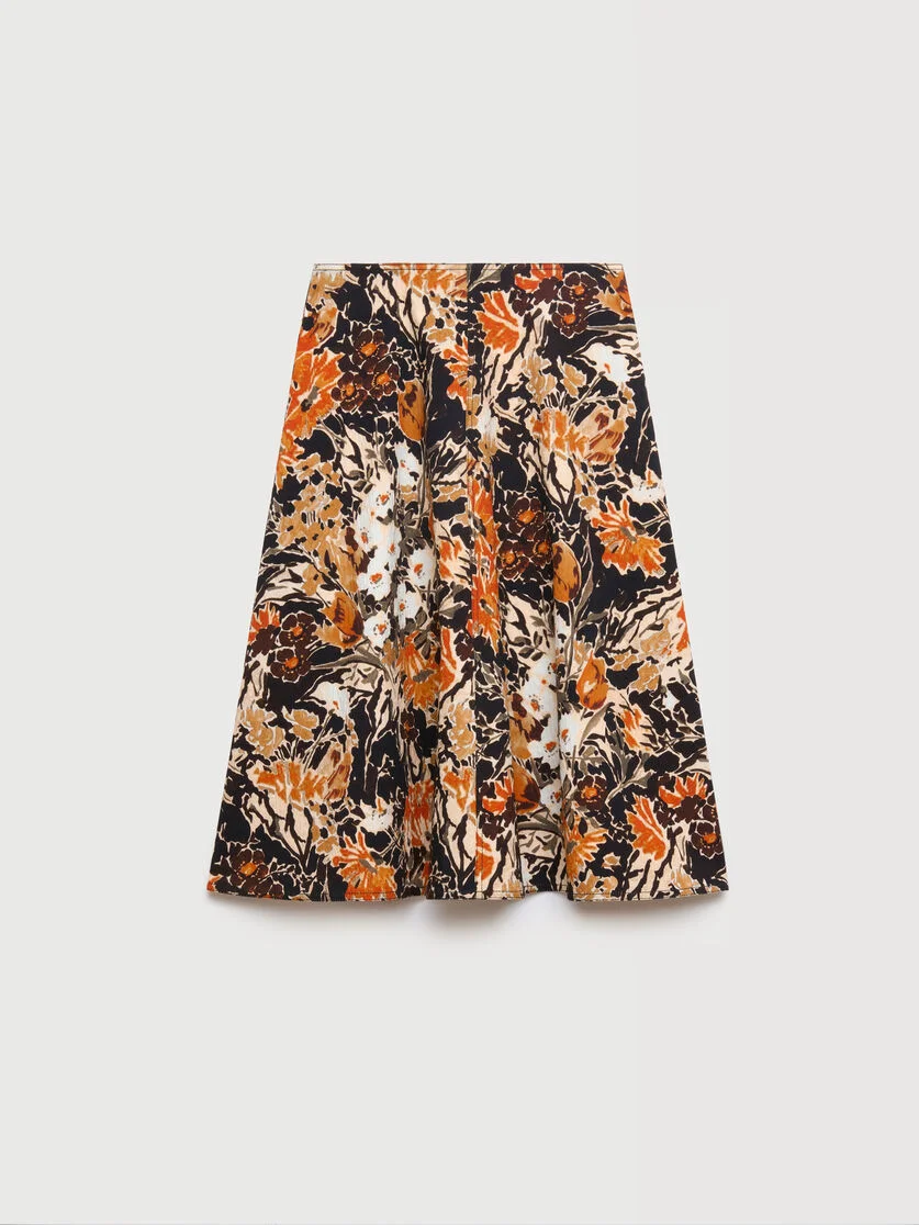 BLACK CLOQUÉ SKIRT WITH EXTREME BOUQUET PRINT - 1