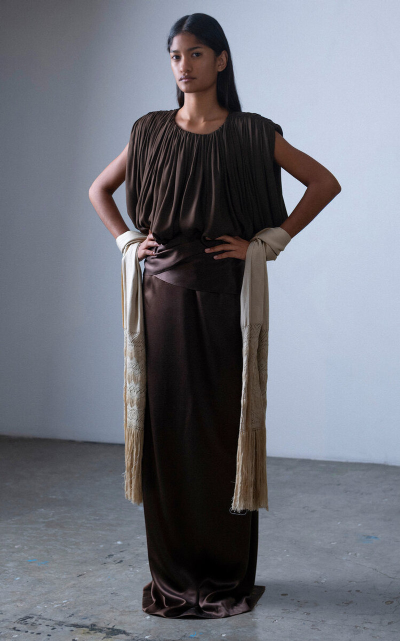 HEIRLOME Mila Silk Maxi Skirt brown outlook