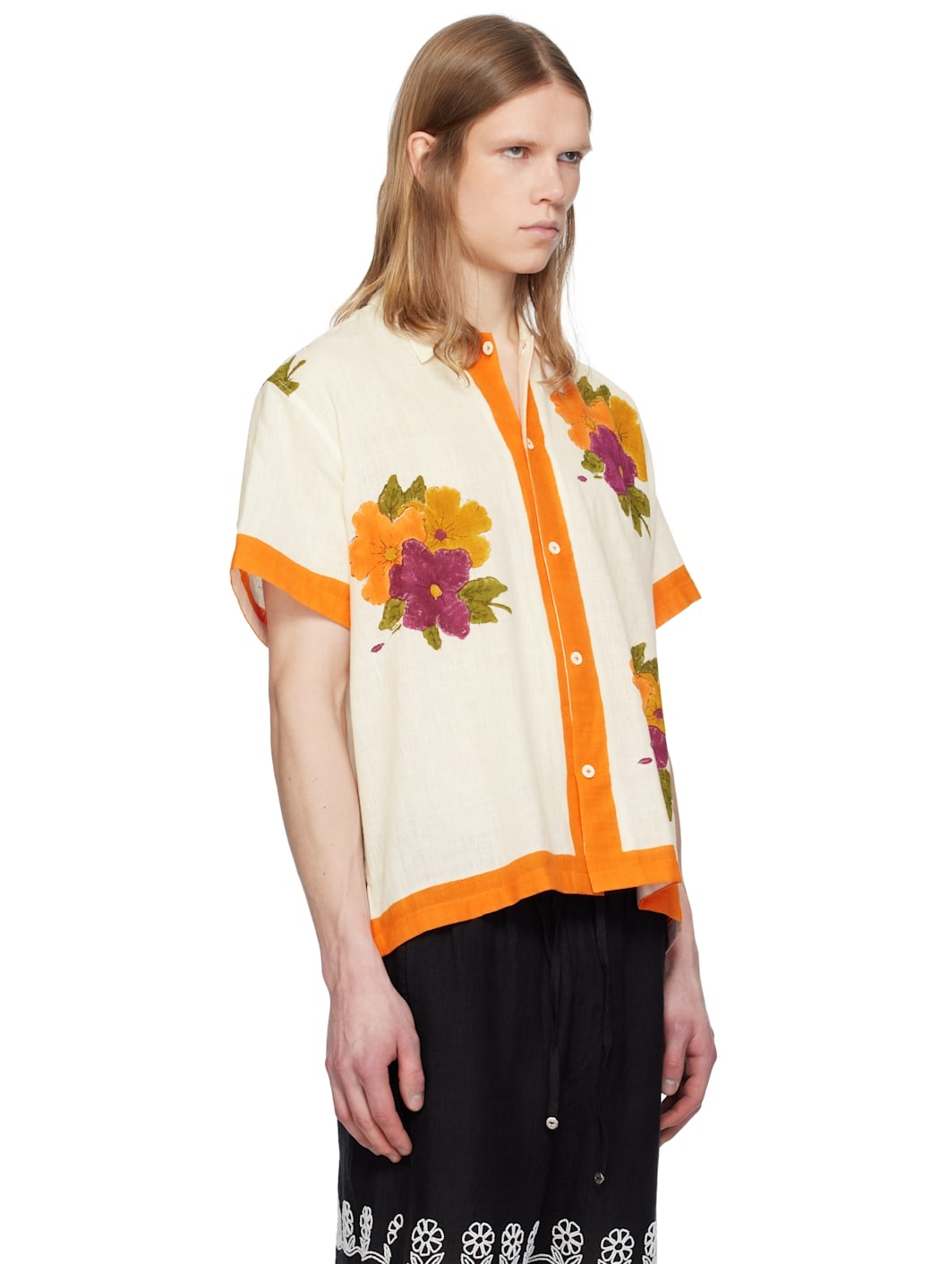 White & Orange Block Printed Shirt - 2