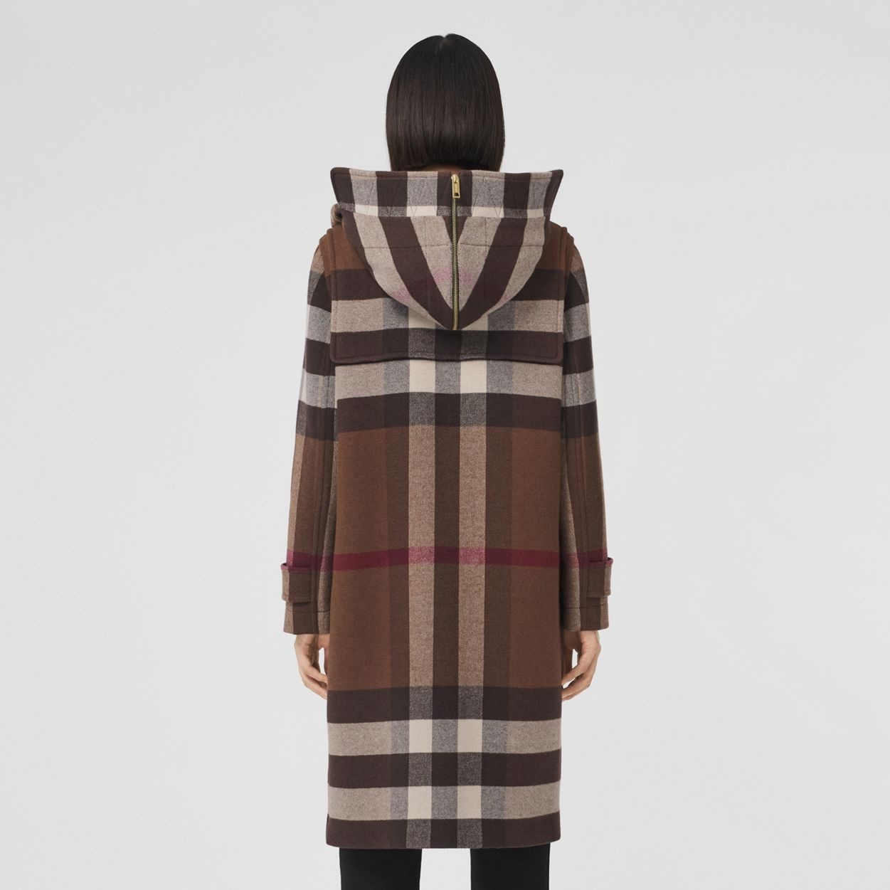 Detachable Hood Check Technical Wool Duffle Coat - 4