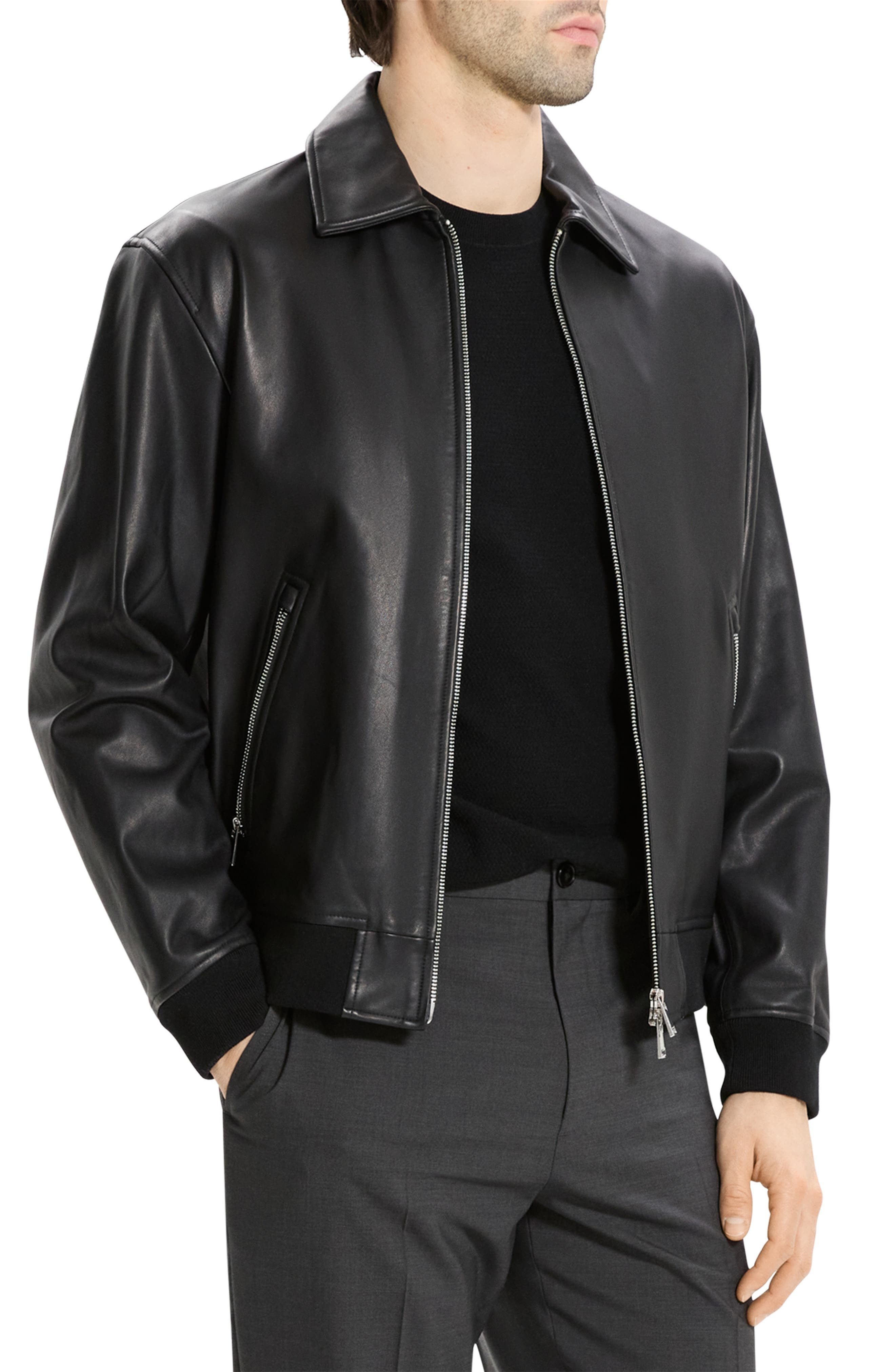 Theory Wyatt Leather Jacket in Black at Nordstrom - 3