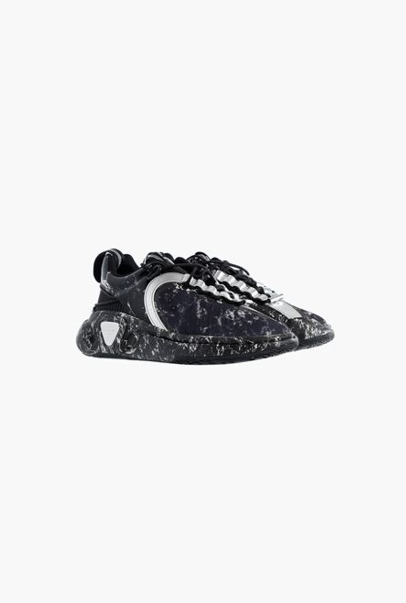 Balmain Black leather and mesh marble print B-Runner sneakers outlook