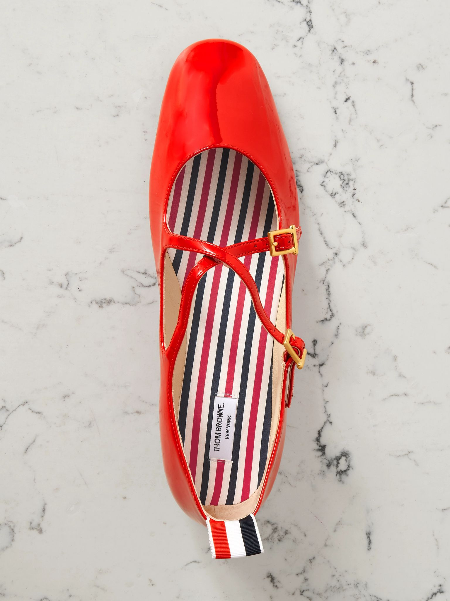 Grosgrain-trimmed patent-leather ballet flats Red - 5