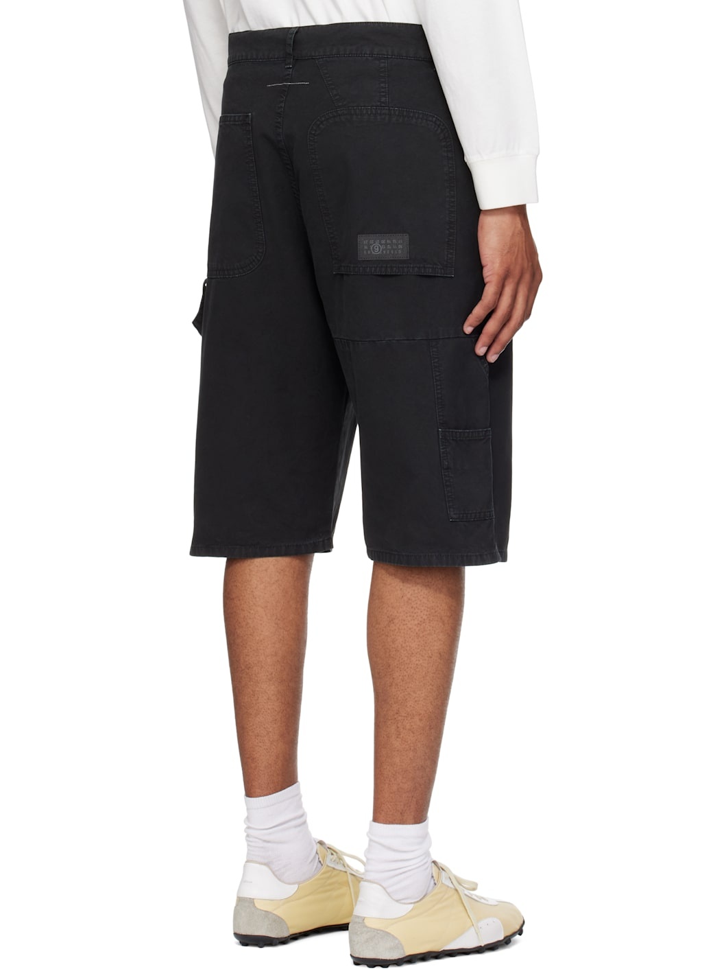 Black Cotton Canvas Shorts - 3