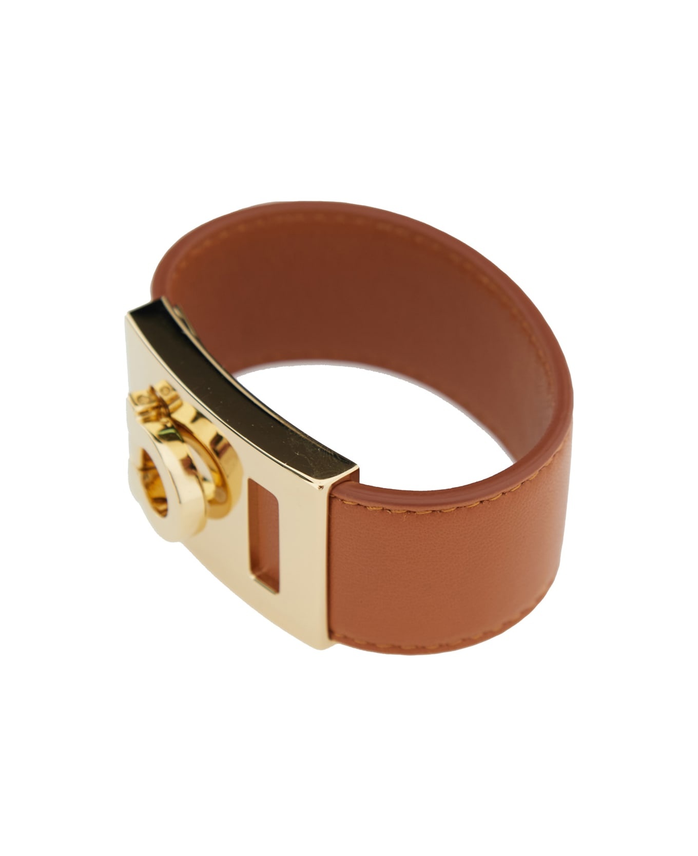 'hug' Brown Bracelet With Gancini Detail In Smooth Leather Woman - 2