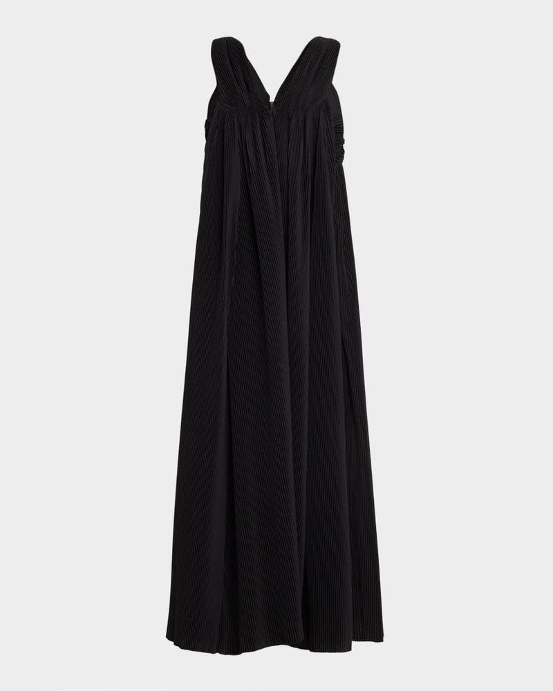 Crinkle Pleated V-Neck Sleeveless Midi Dress 1