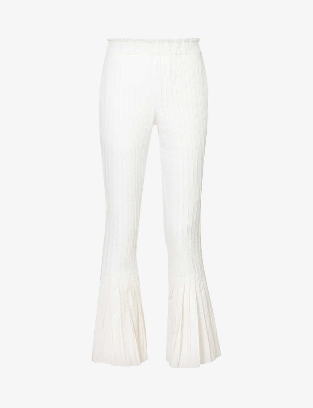 Pleated flared-leg mid-rise cotton trousers - 2