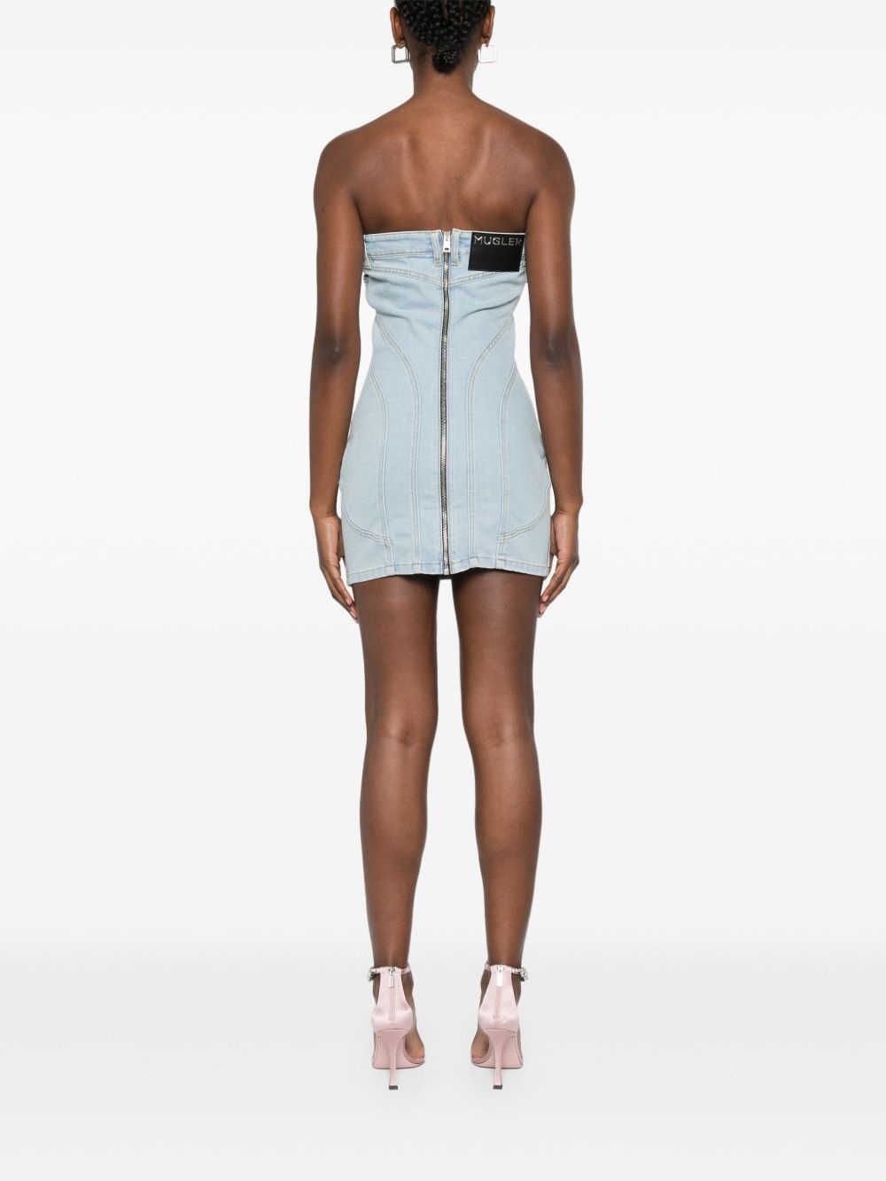 strapless denim mini dress - 4