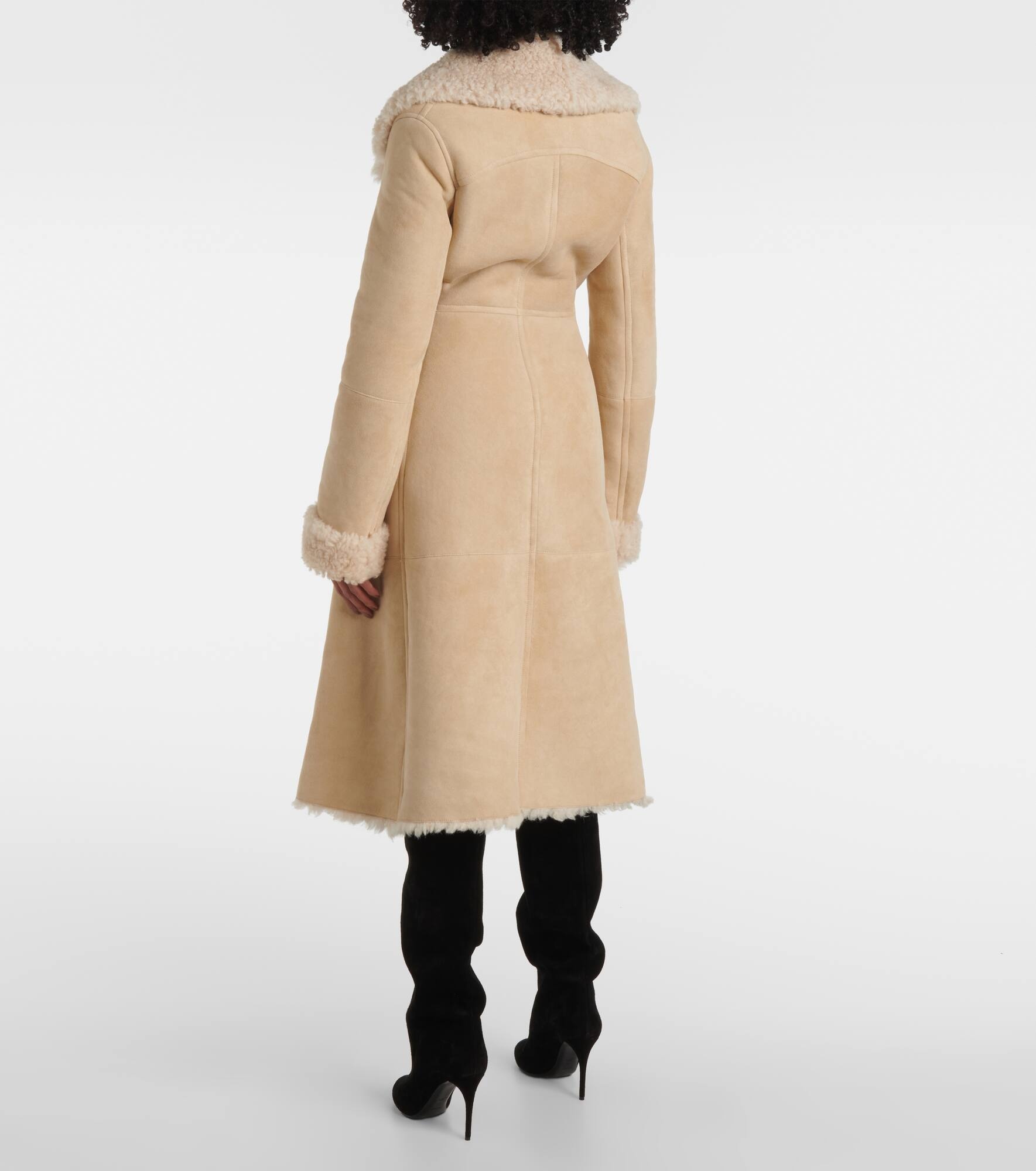 Shearling-trimmed suede coat - 3