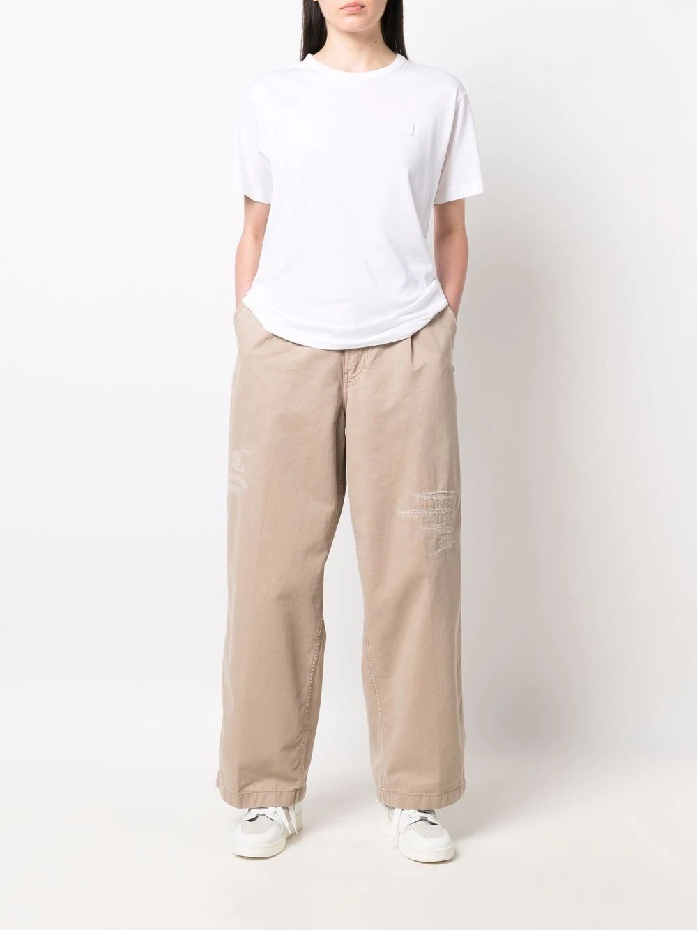 pressed-crease cotton straight-leg trousers - 3