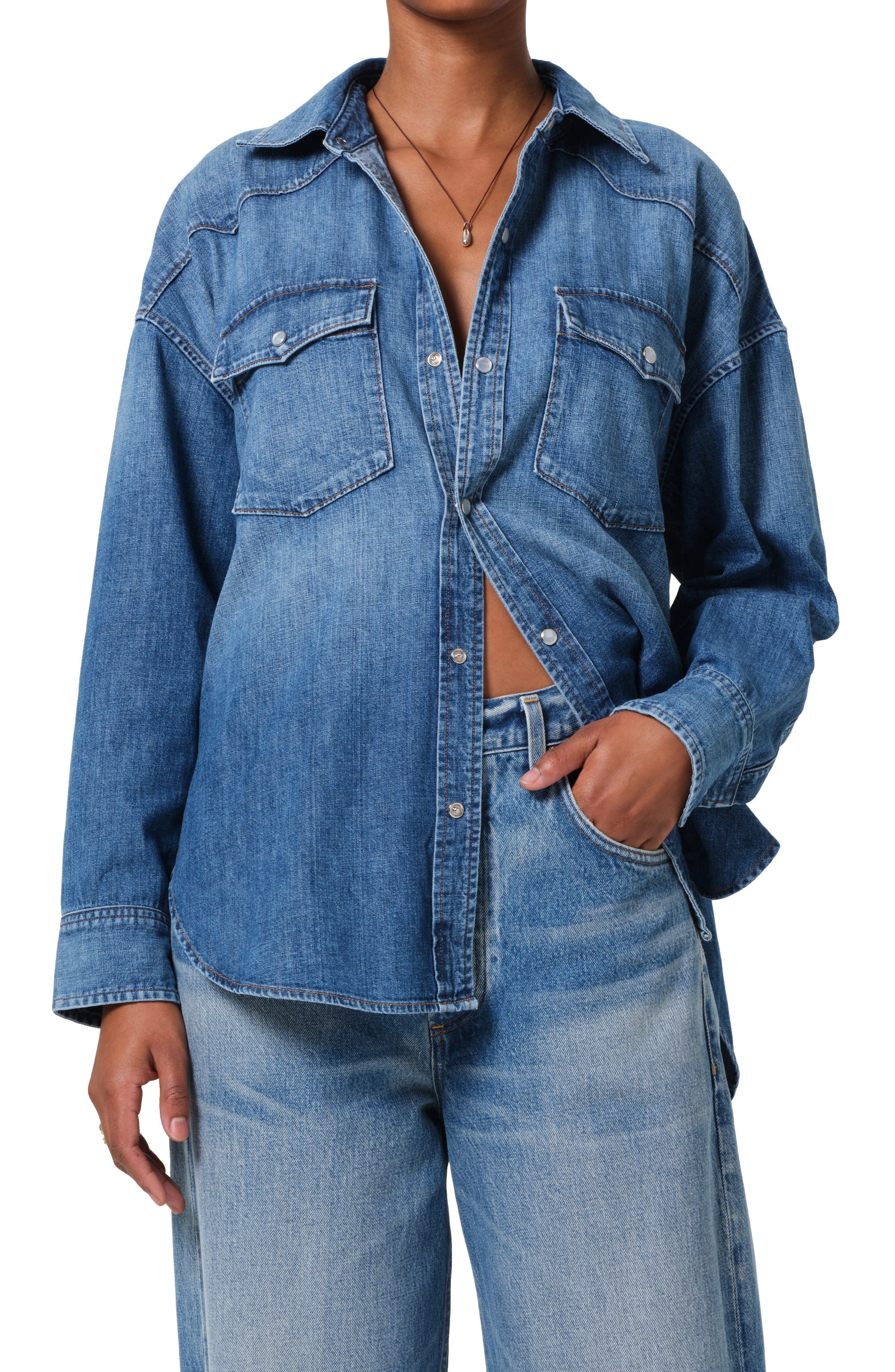 Citizens of Humanity Kayla Western Denim Snap-Up Shirt in Douro at Nordstrom - 1